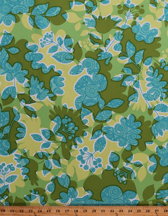 Cotton Home Decor Weight Flowers Floral Leaves Botanical Garden Green