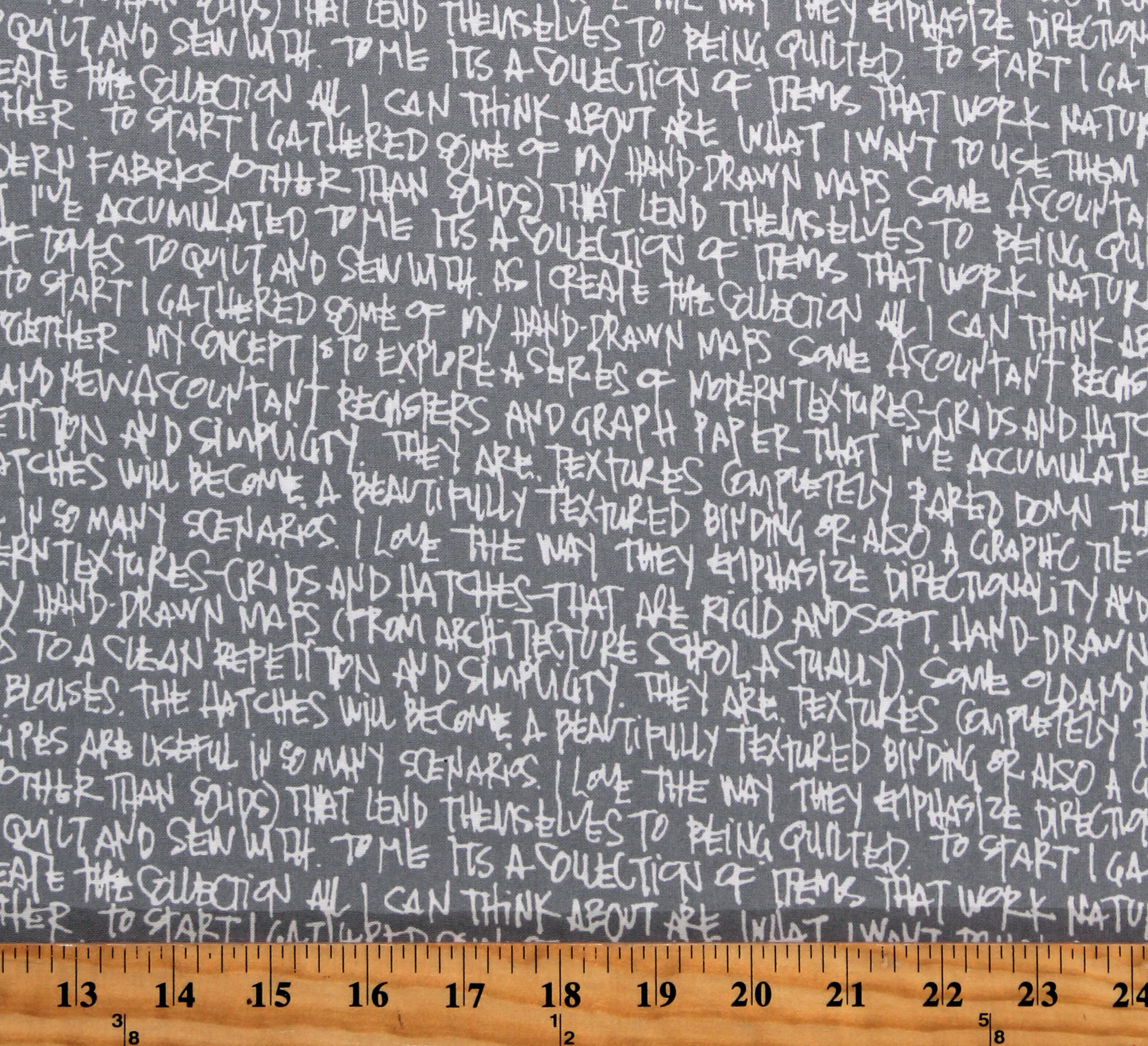 108" Wide Quilting Sewing Words Script on Pewter Gray Quilt Backing