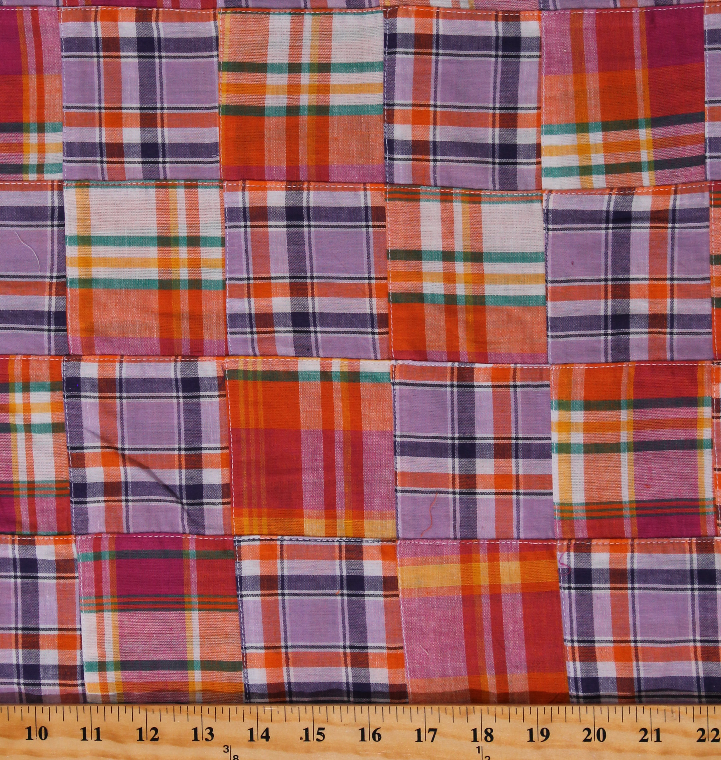 Cotton Stitched Patchwork Madras Plaid in Orange Peach Lavender Summer