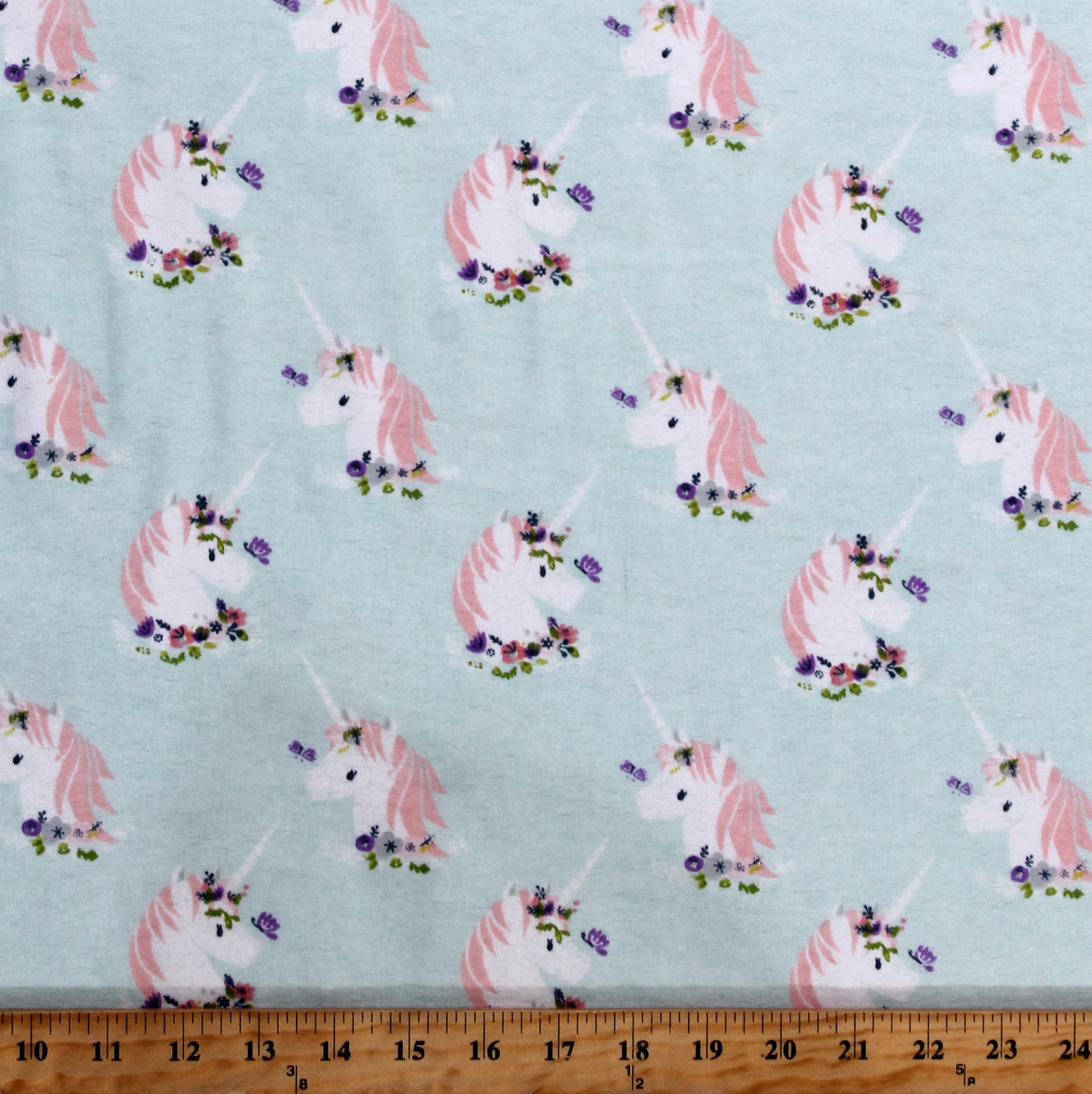 Flannel Unicorns Floral Animals I Believe in Unicorns Light Blue Cotton