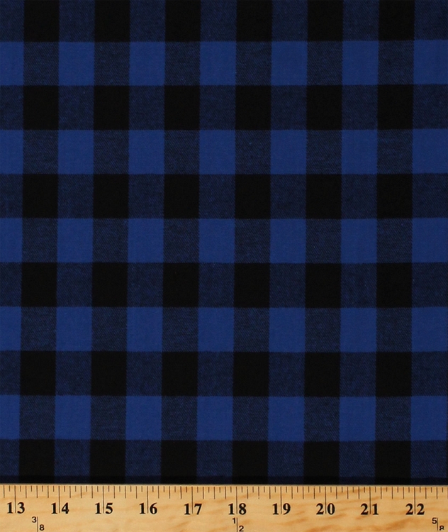 Royal Blue Black Buffalo Plaid Flannel 1"x 0.75" Check Fabric By the