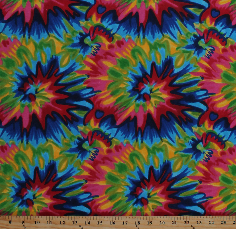 Flannel Tie Tye Dye Abstract Rainbow Flowers Sunburst Swirls Comfy