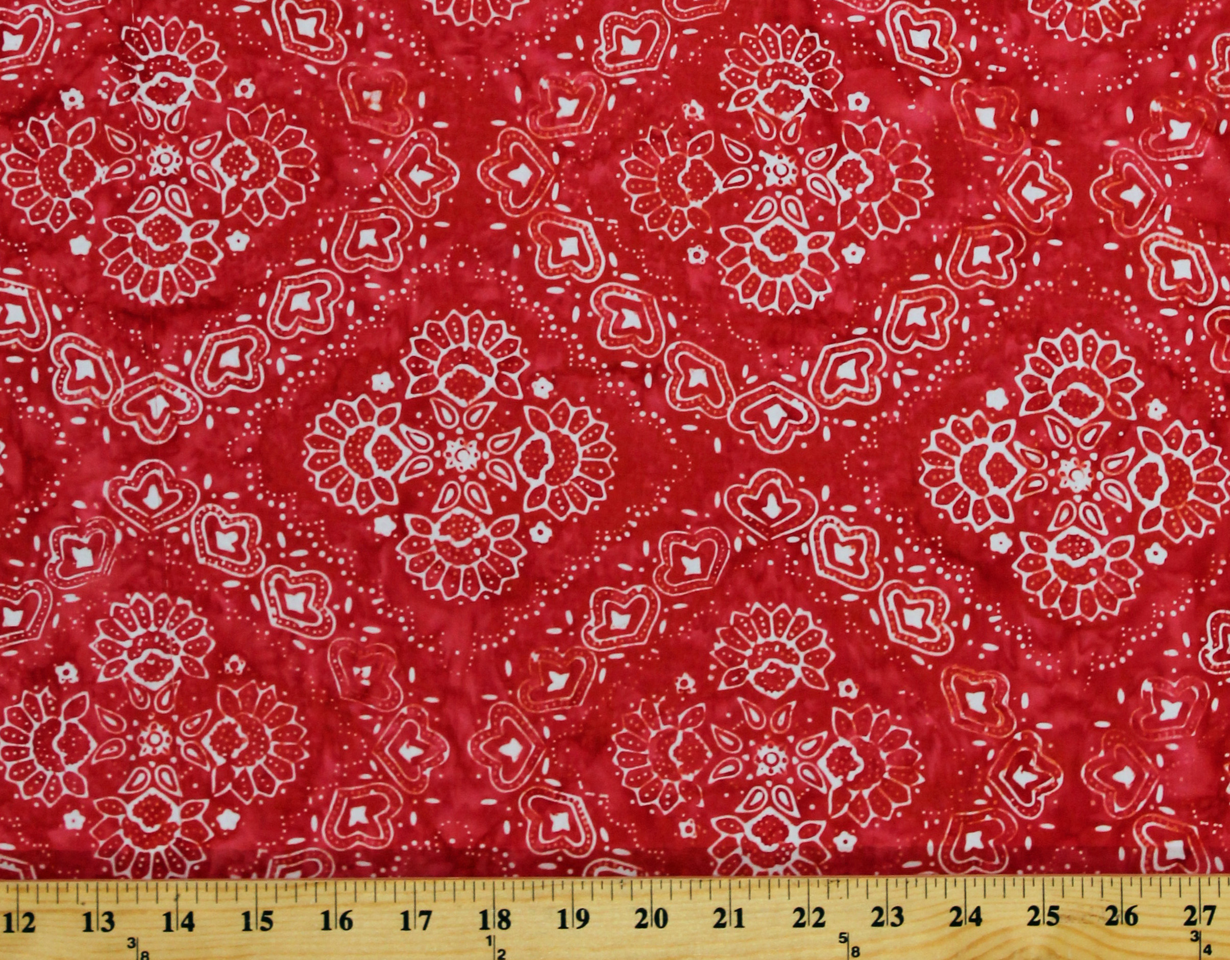 Cotton Batik Red Floral Design Flowers Hand Dyed Cotton Fabric Print by