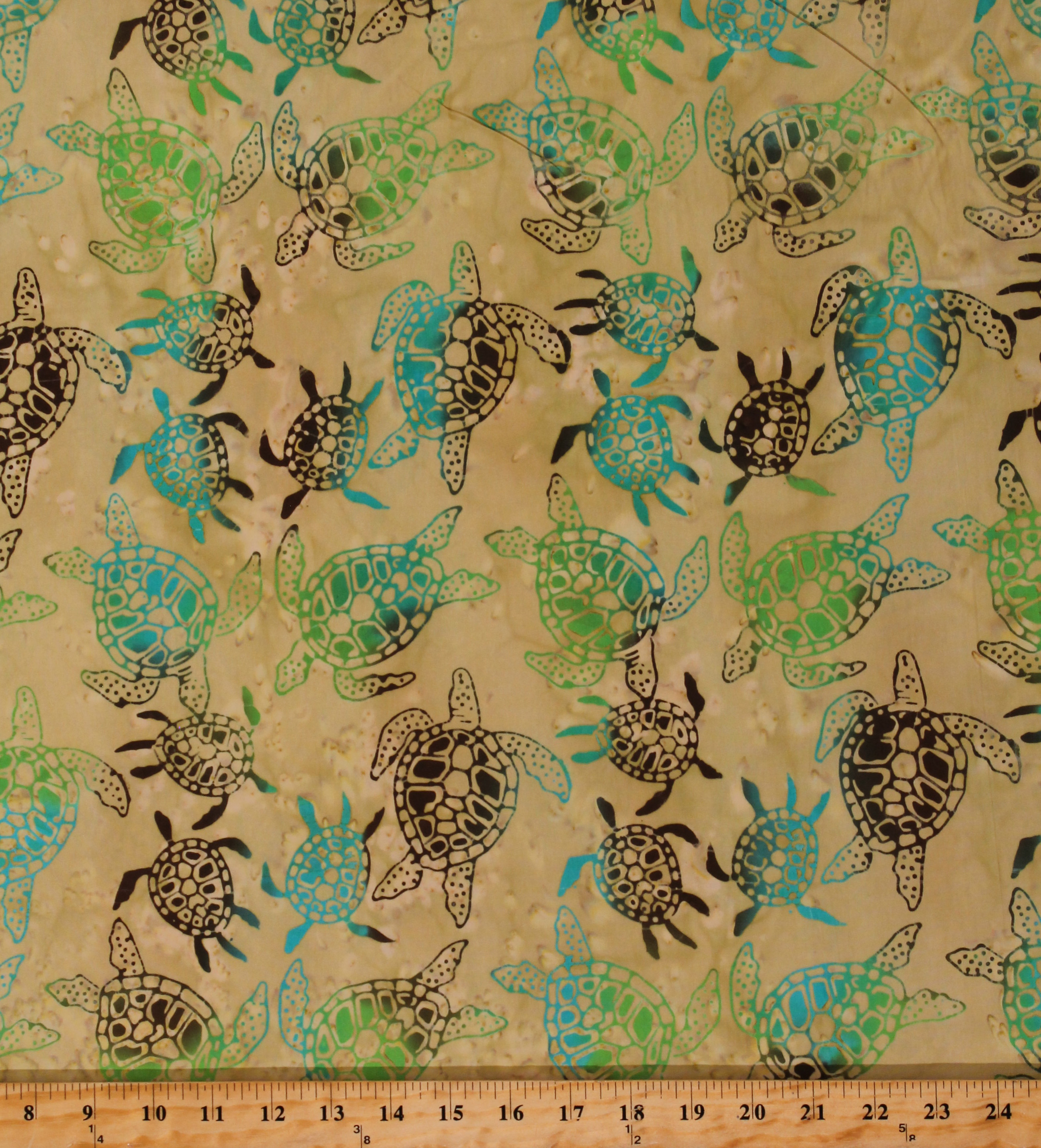 Cotton Batik Turtles Animals Ocean Land and Sea Tan Cotton Fabric Print