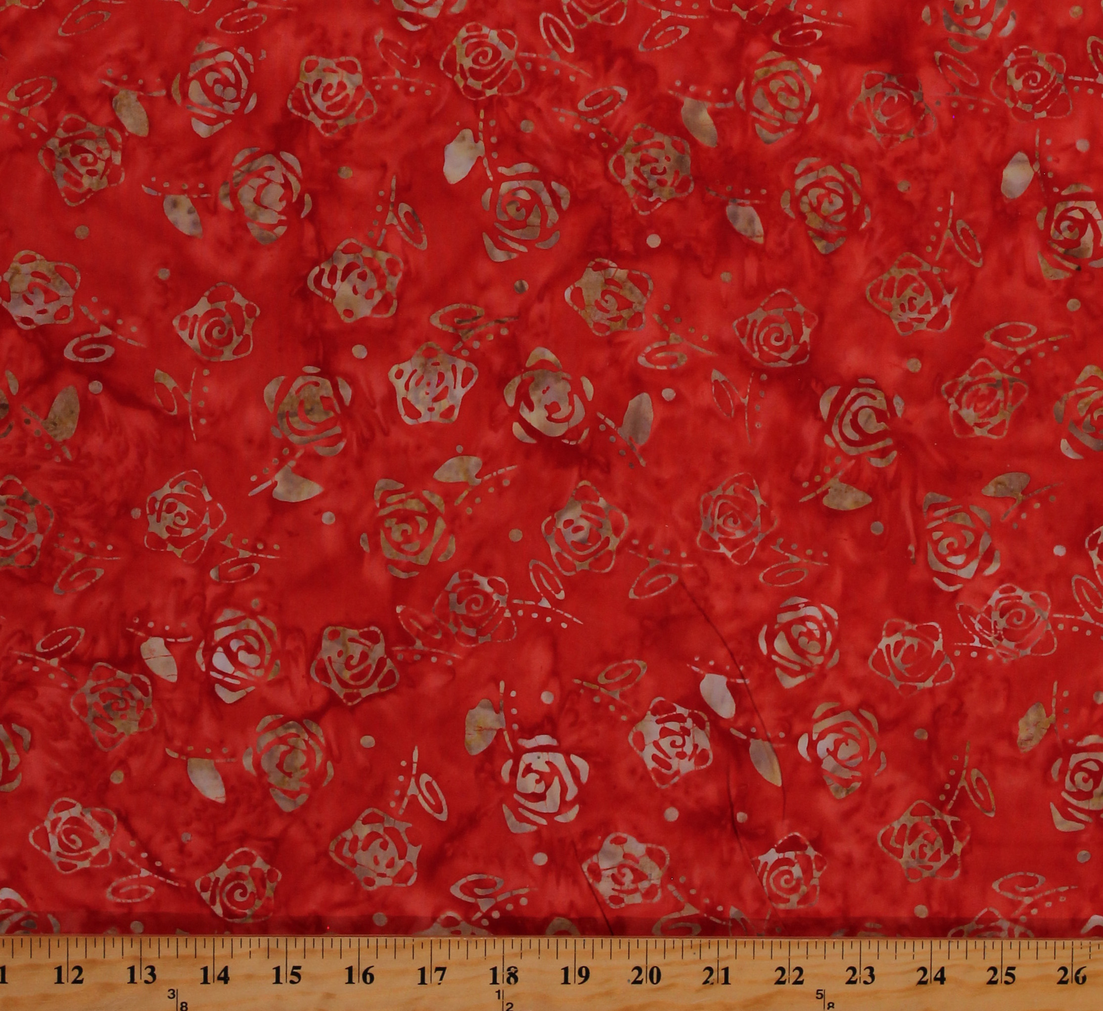 Cotton Batik Roses Flowers Floral Nature Scenic Red Cotton Fabric Print