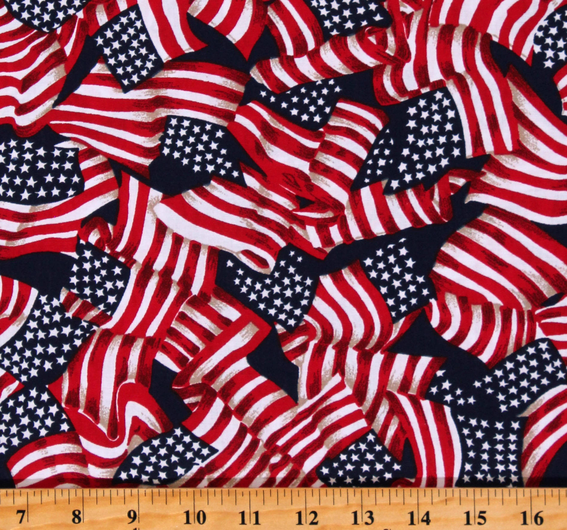 Cotton American Flags Flying Allover Patriotic Independence Day Red