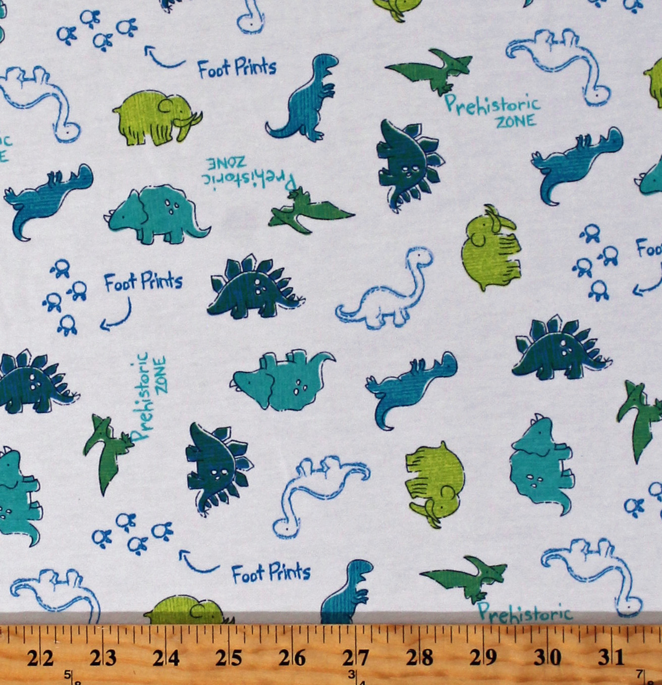 Cotton Blend Knit Tossed Dinosaurs Kids White 58" Wide Cotton/Polyester