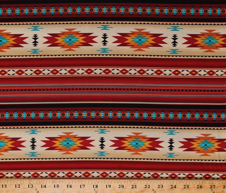 Cotton Southwestern Stripes Indian Native American Southwest Tribal Red