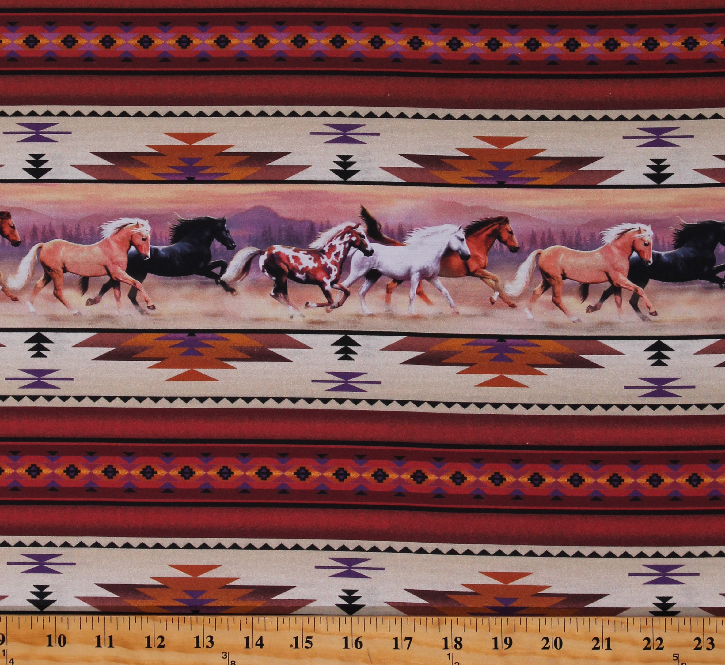 Cotton Southwestern Stripes Native American Aztec Tribal Horses