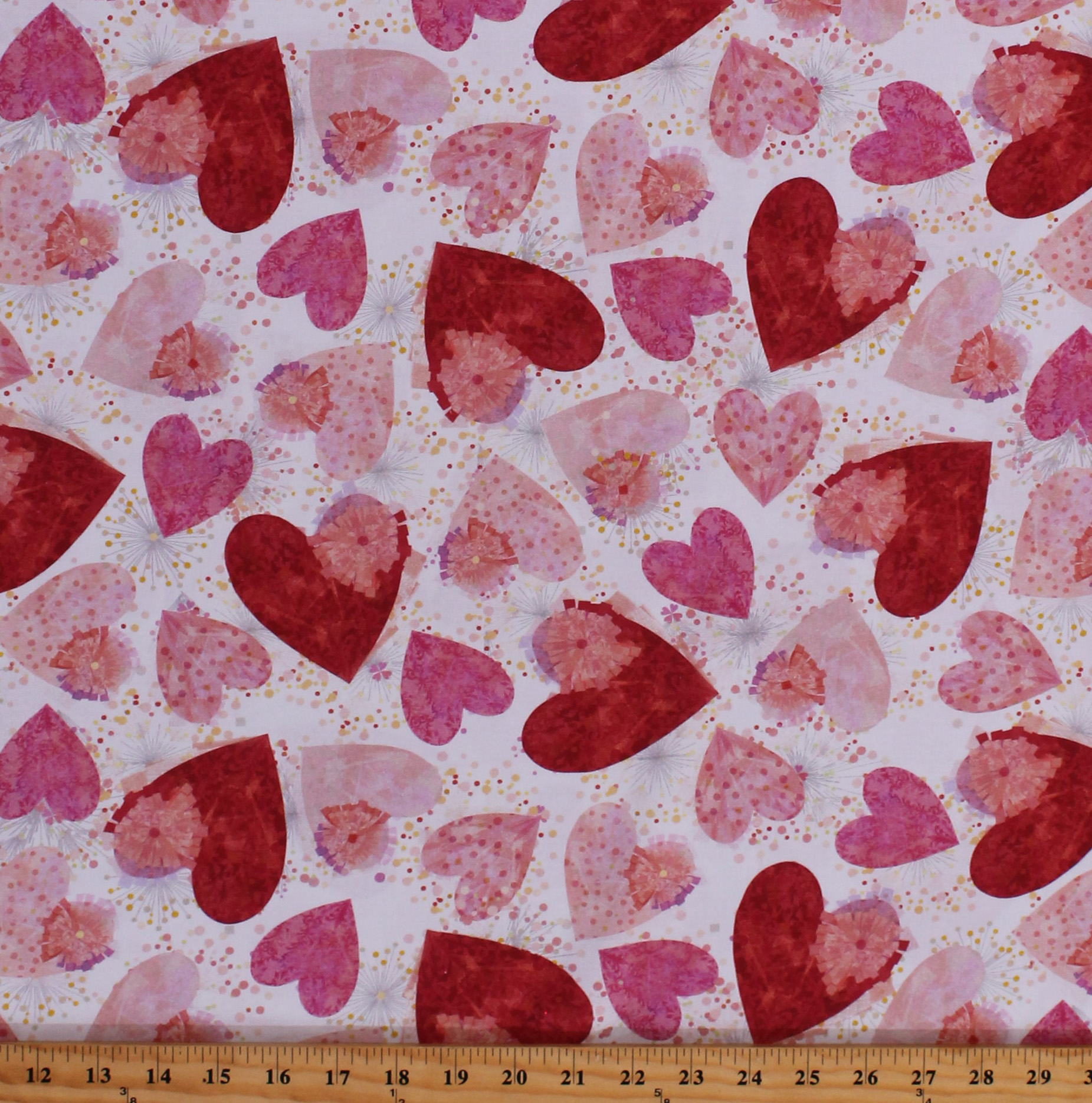 Cotton Hearts Valentine's Day All My Love Pink and Red on White Cotton Fabric Print by the Yard