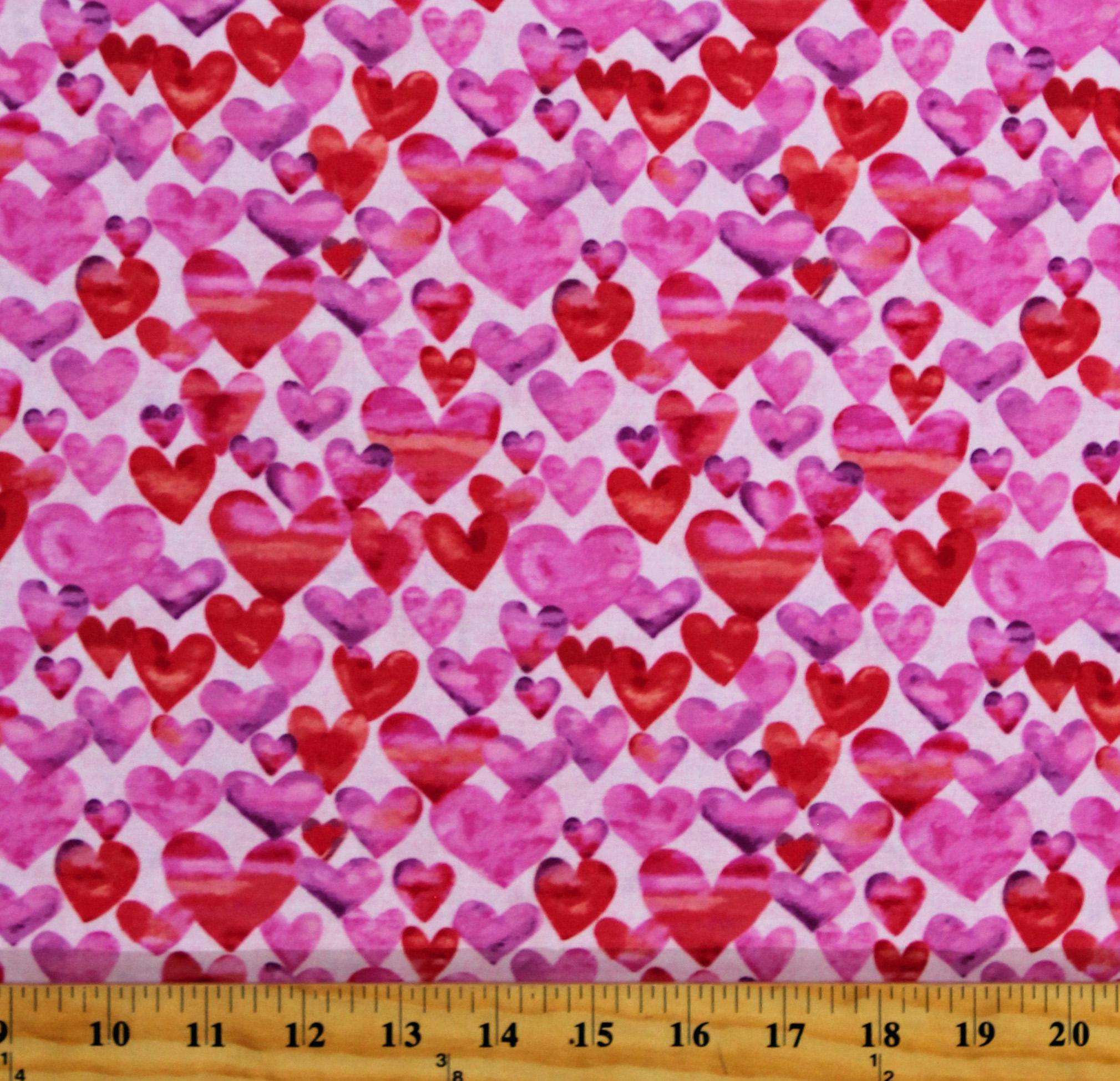 Cotton Hearts Pink Red Valentine's Day Love Color My Valentine Cotton Fabric Print by the Yard
