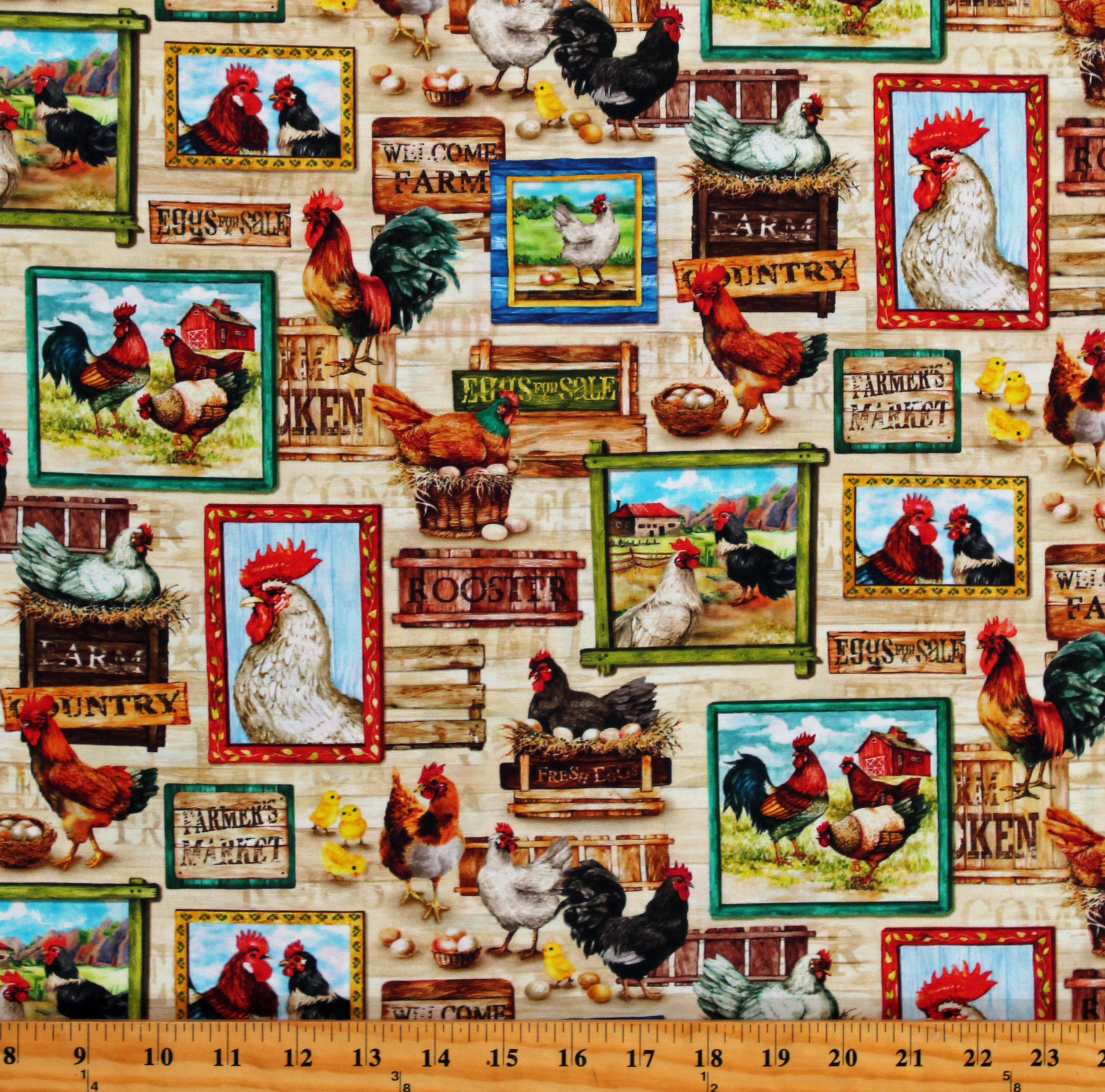 Cotton Chickens Eggs Farm Animals Birds Lay An Egg Master Patch Cotton