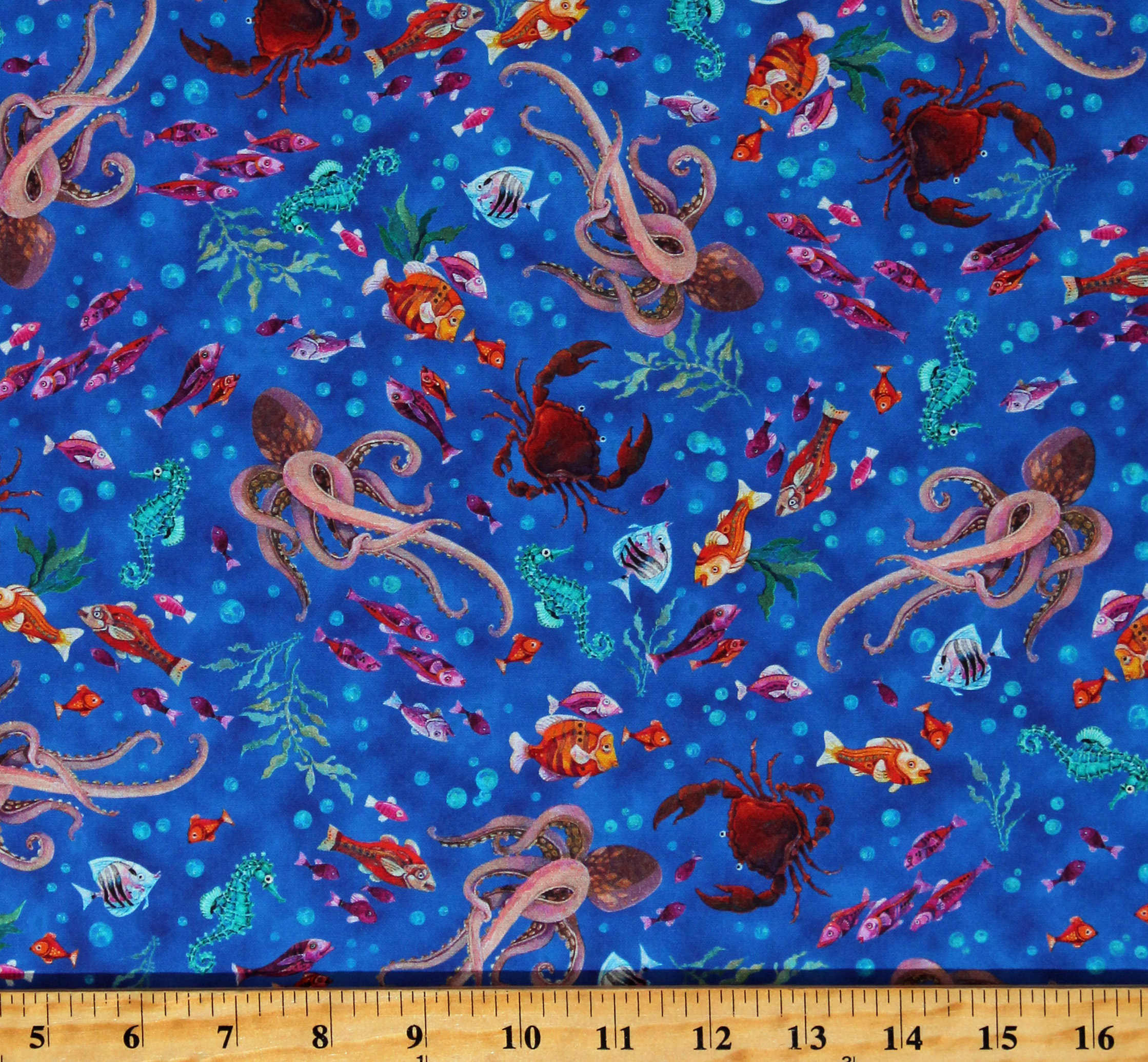 Cotton Ocean Sea Animals Fish Octopus Crabs Water Aquatic Marine Sun