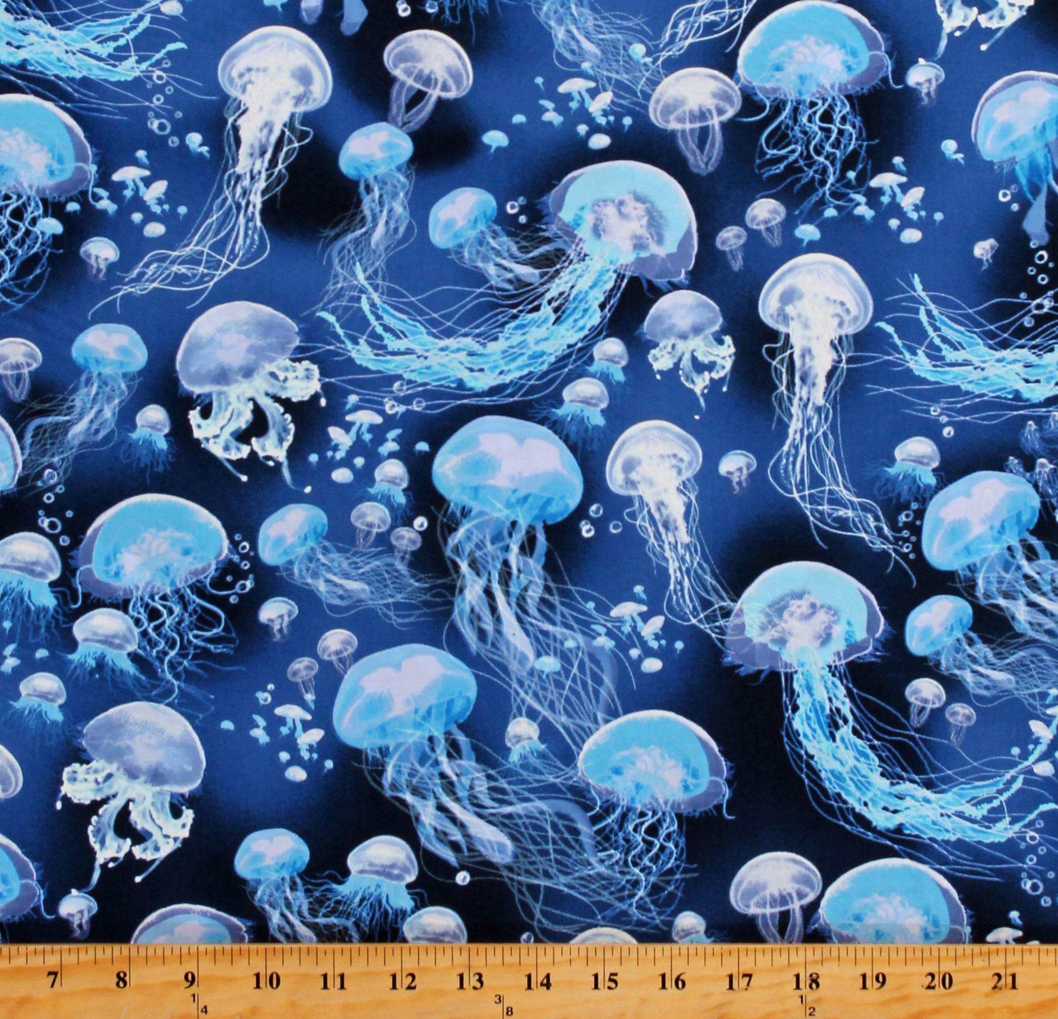 Cotton Jellyfish Ocean Blue Cotton Fabric Print by the Yard (SEAC7981)