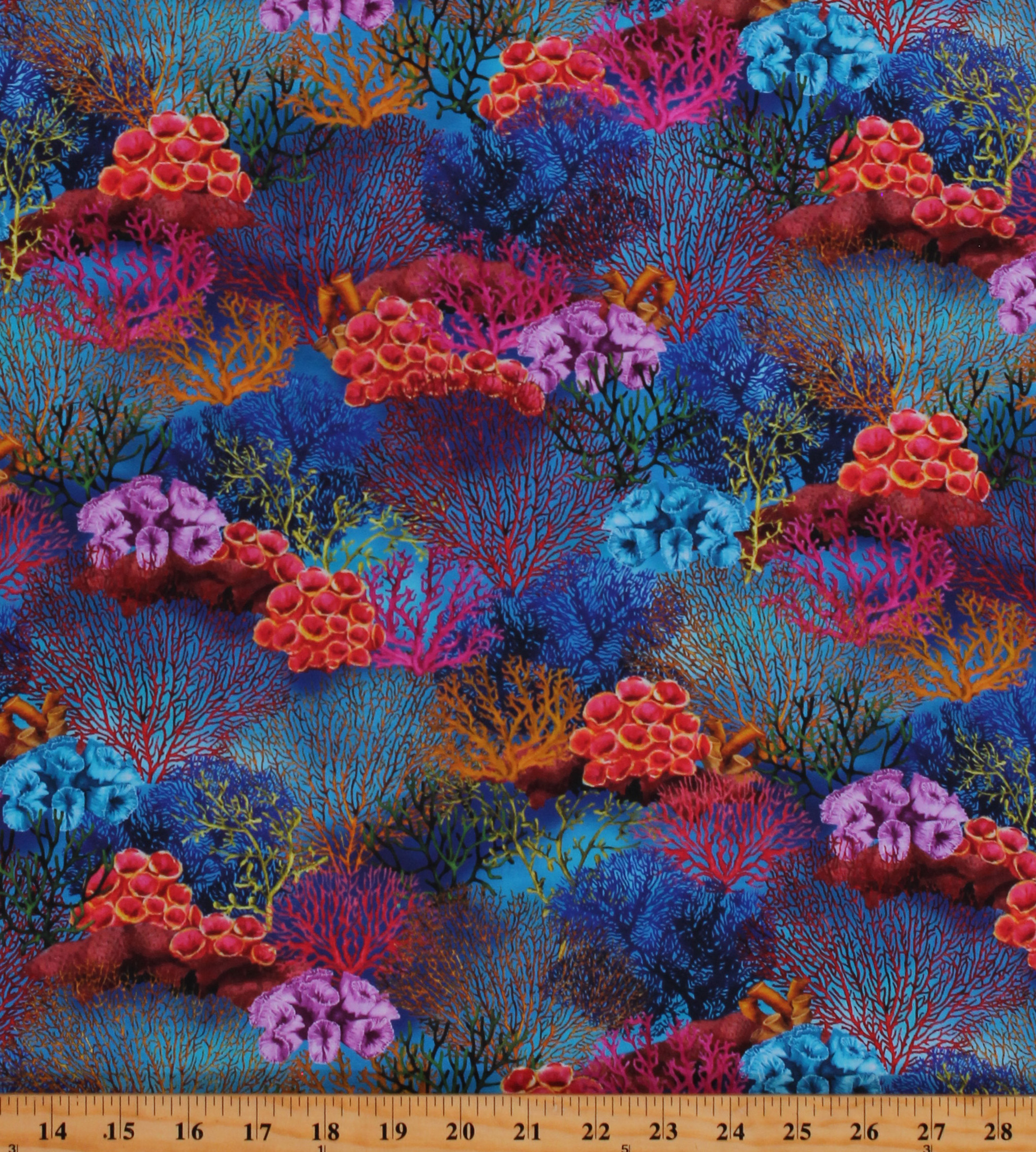 Cotton Coral Oceans Waters Colorful Seas Underwater Fanta Cotton Fabric