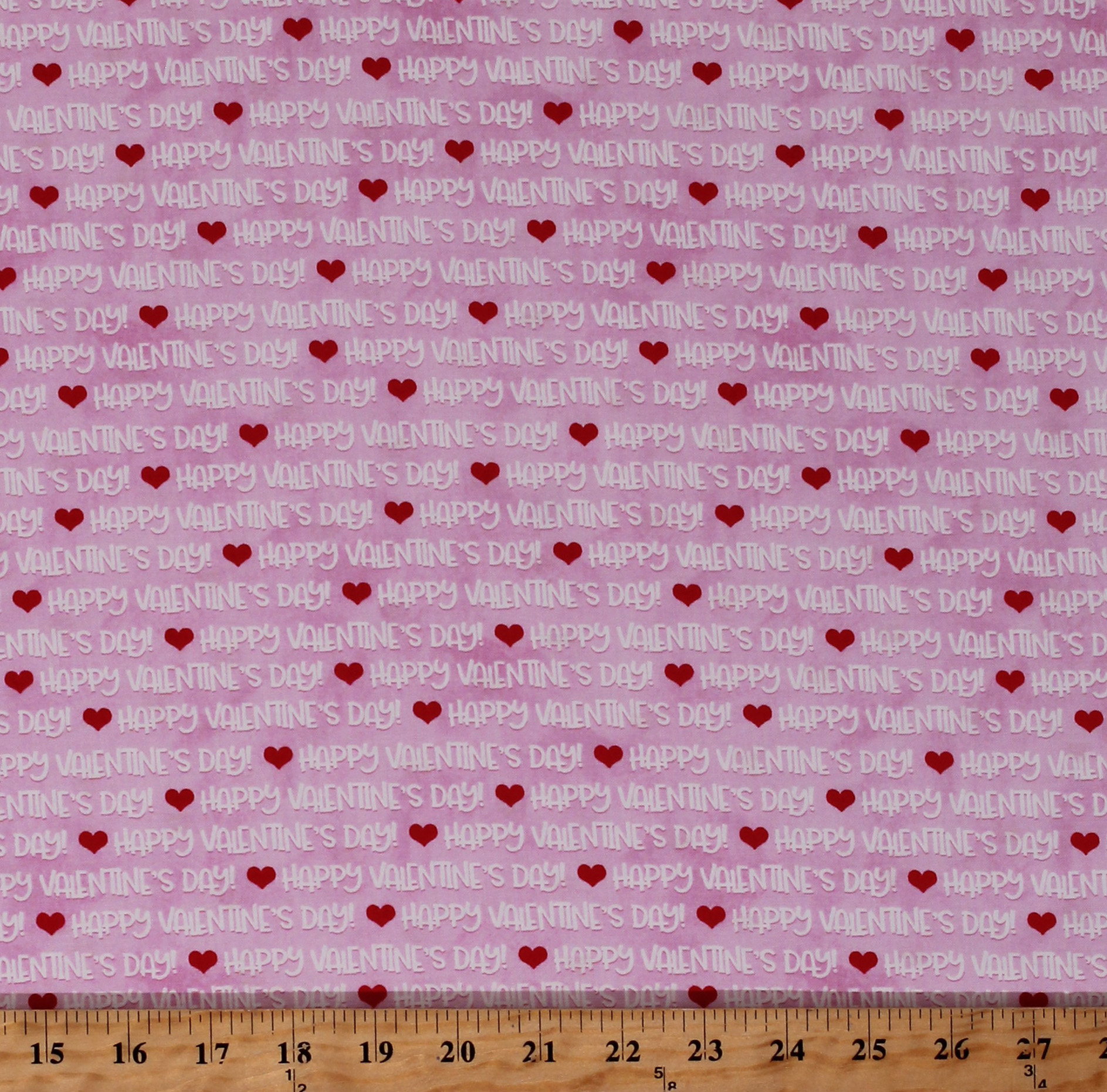 Cotton Happy Valentine's Day Words Hearts on Pink Gnomie Love Cotton Fabric Print by the Yard