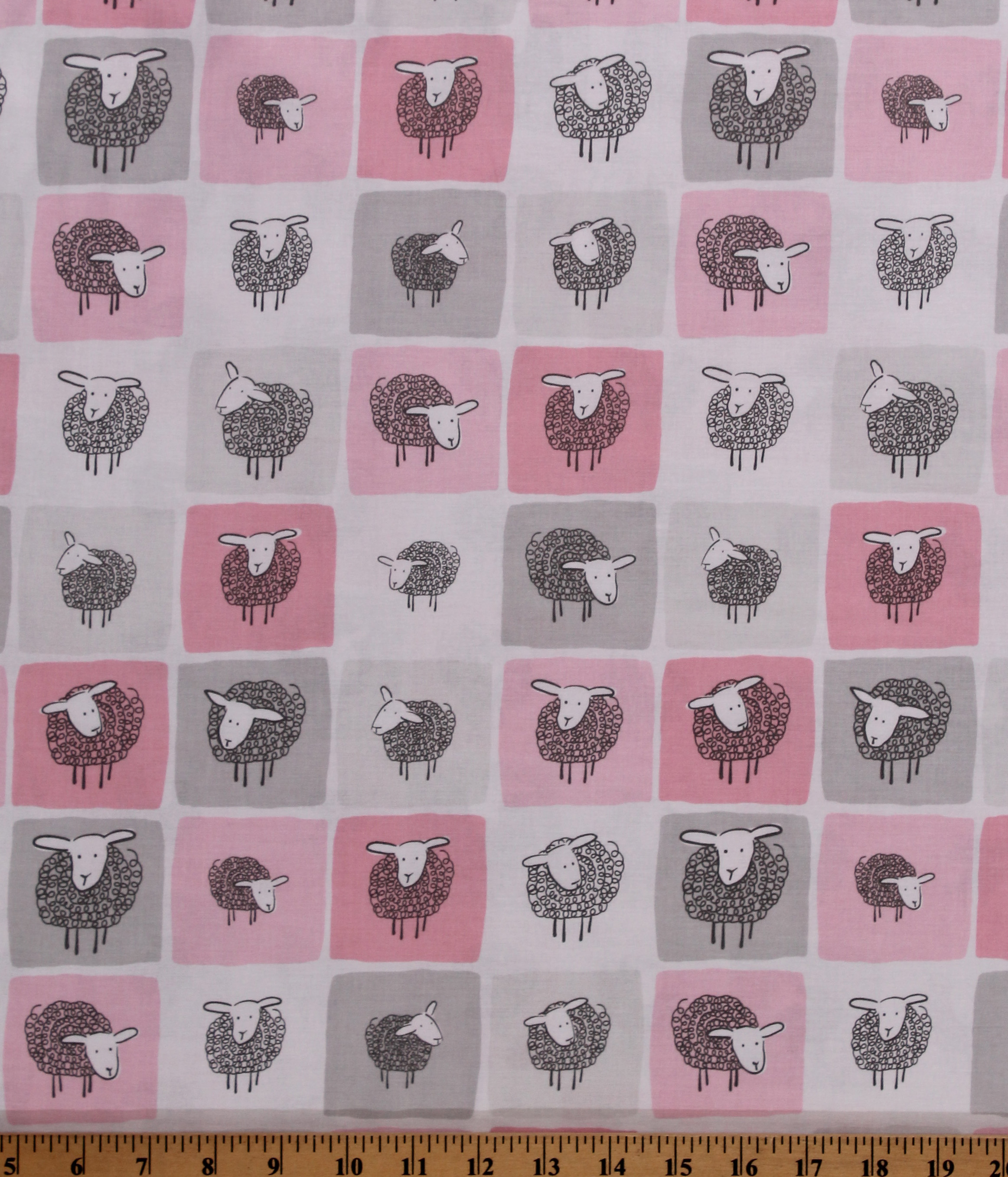 Cotton Sheep Wooley Sheep Farm Animals Country Pink Gray Cotton Fabric