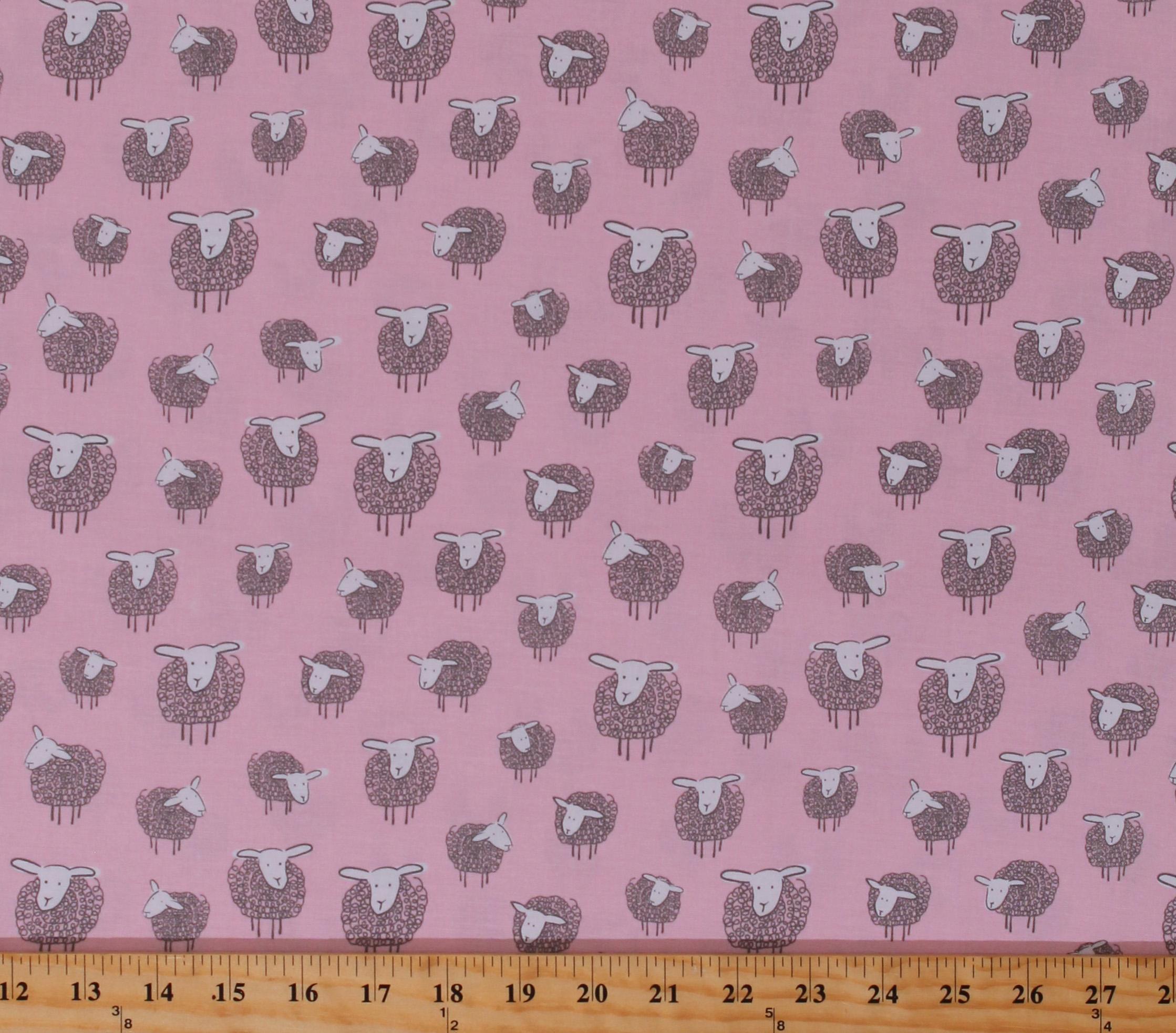 Cotton Sheep Wooley Sheep on Pink Farm Animals Country Cotton Fabric