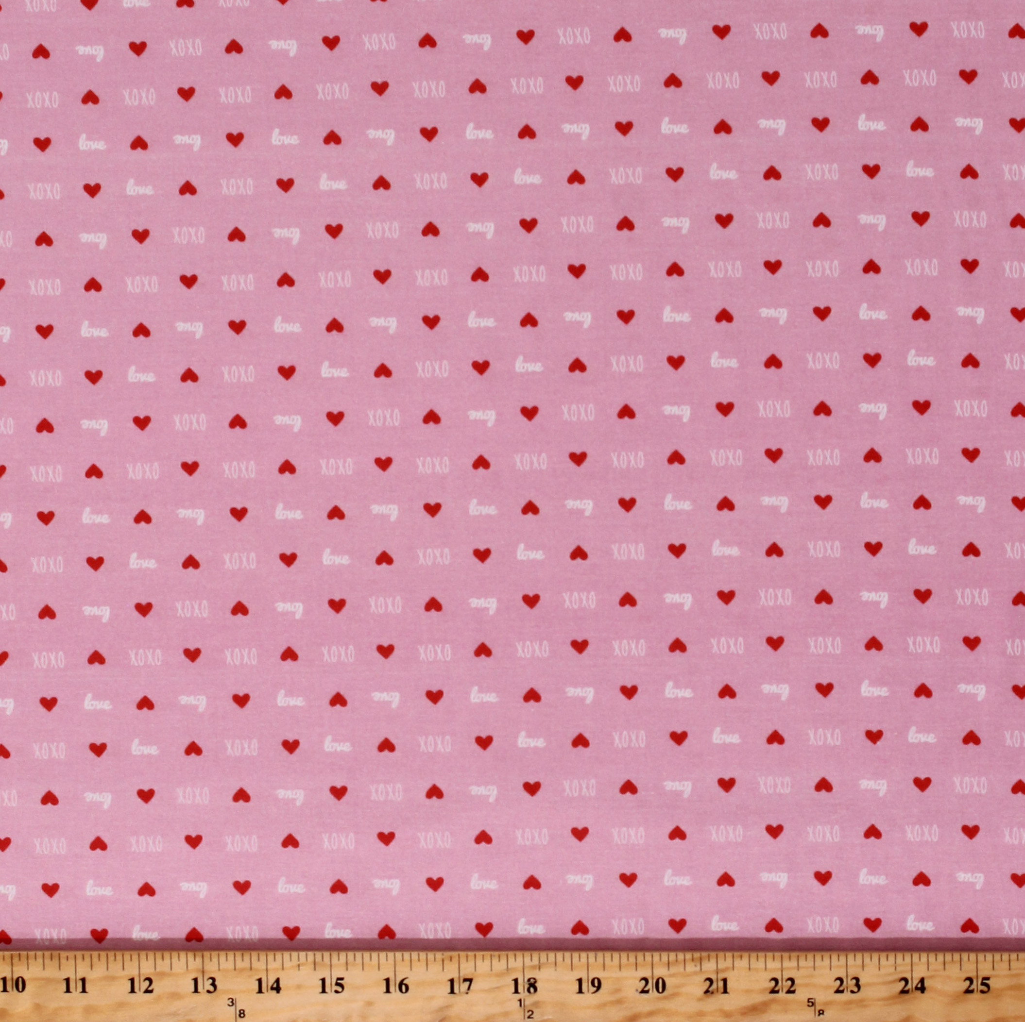 Cotton Love Hugs and Kisses XOXO Valentines Hearts Pink Cotton Fabric