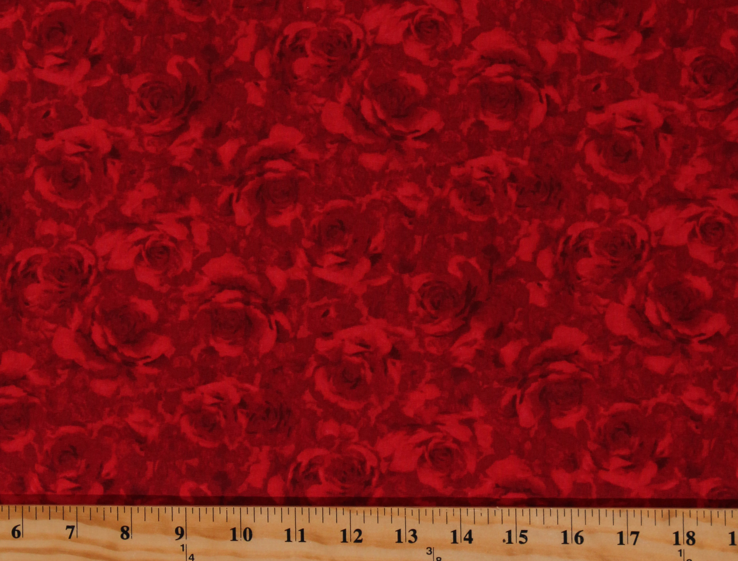 Cotton Roses Valentine's Day Flowers Floral Love Red Cotton Fabric Print by the Yard (FLUER