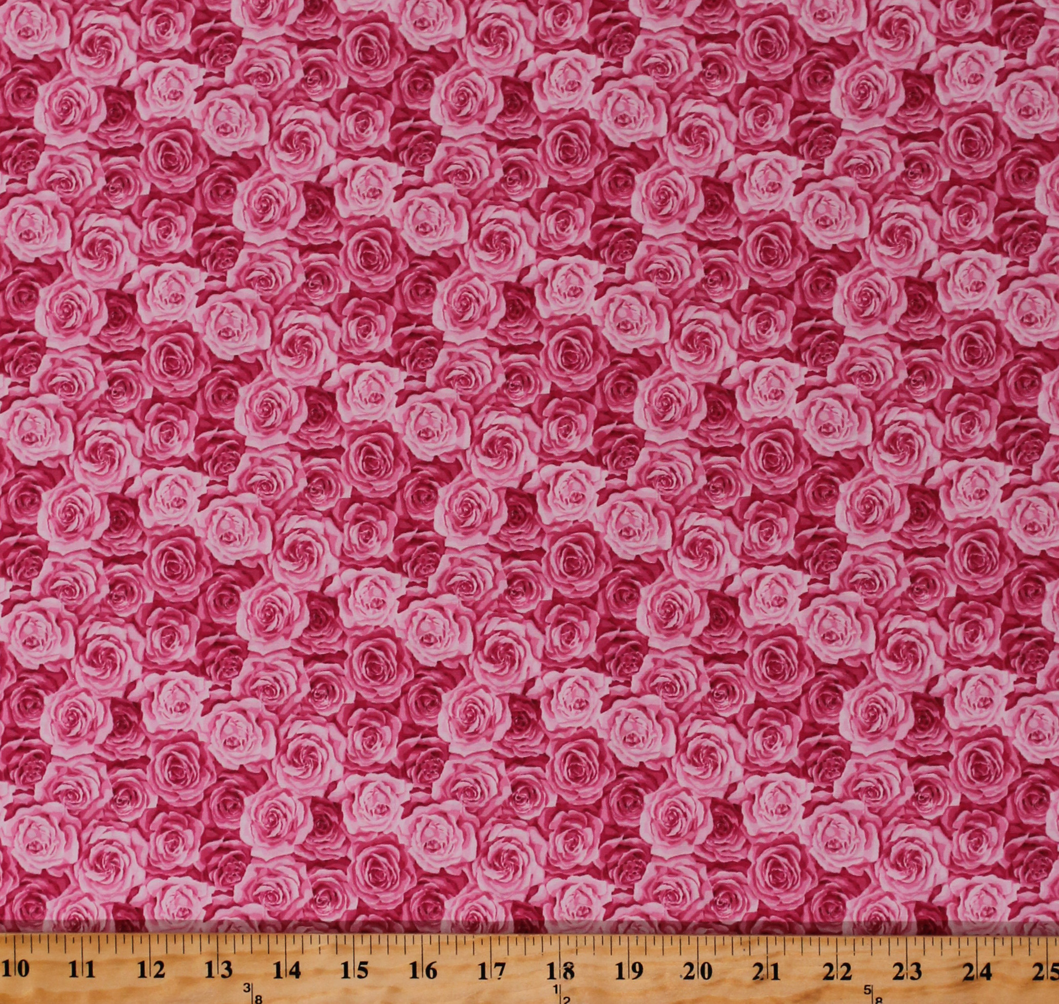 Cotton Pink Roses Flowers Floral Summer Garden Valentines Day Cotton Fabric Print by the Yard