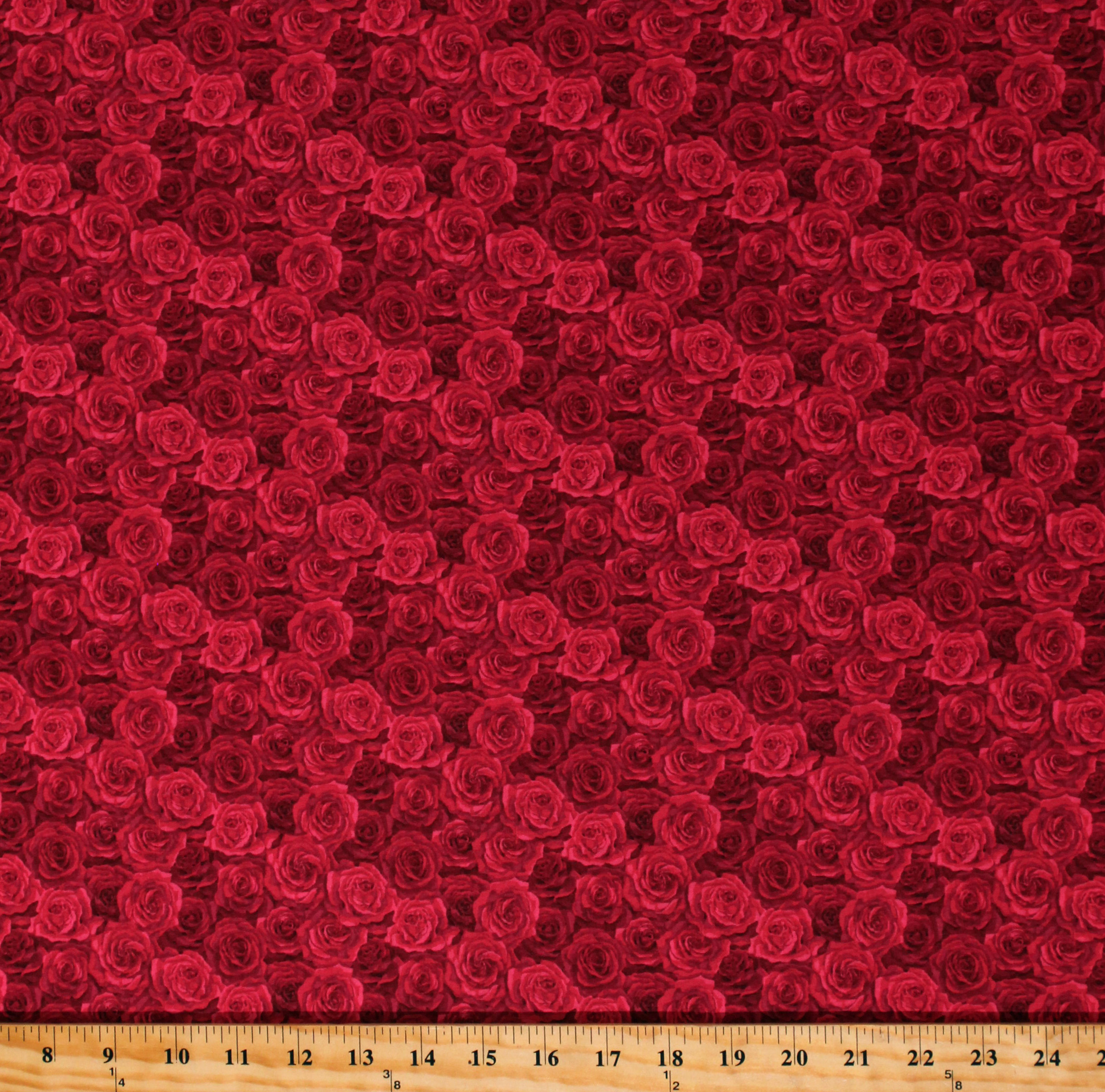 Cotton Red Roses Flowers Floral Summer Garden Valentines Day Cotton Fabric Print by the Yard (TP