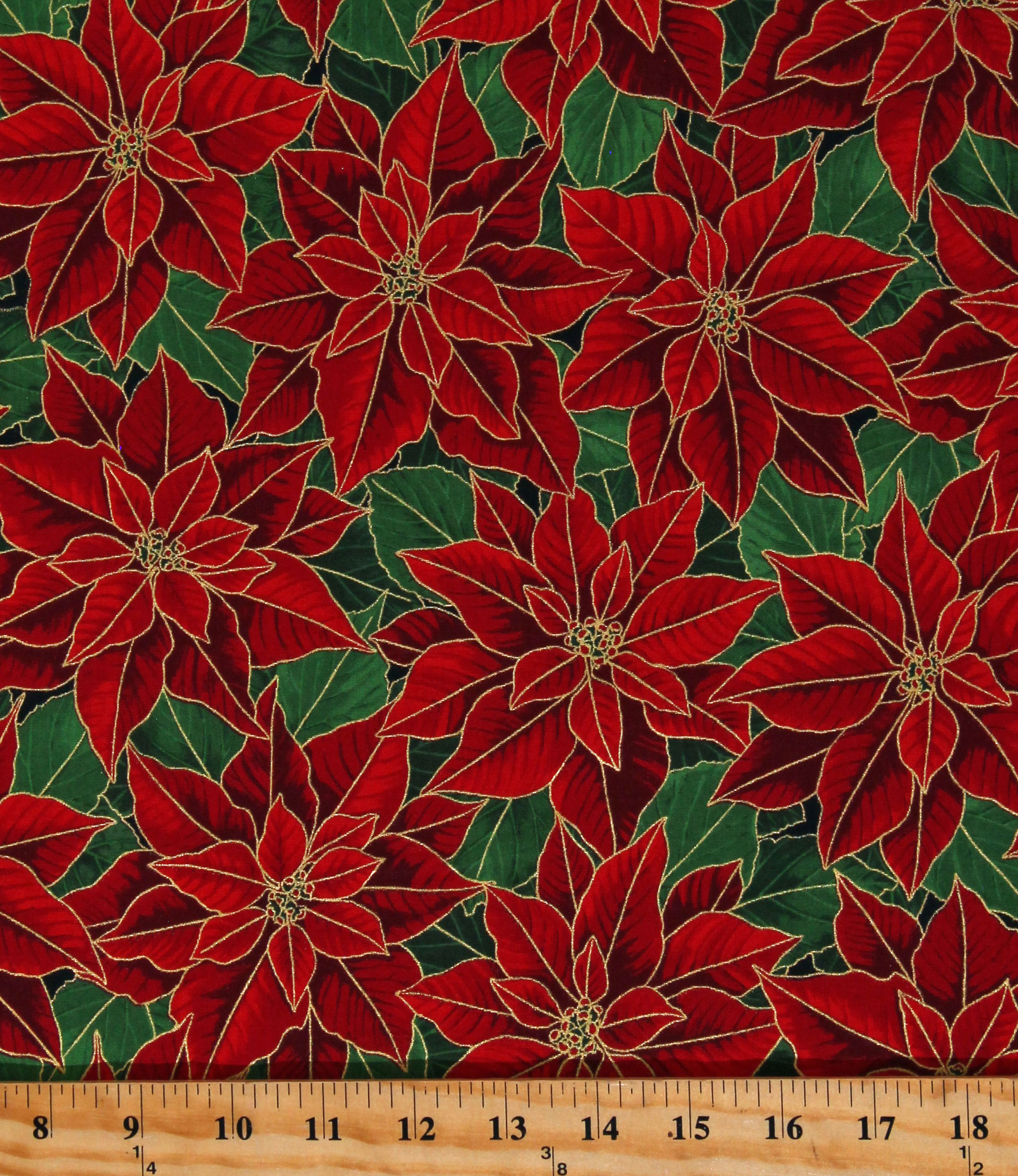 Cotton Holiday Flourish Poinsettias Flowers Leaves Floral Holidays