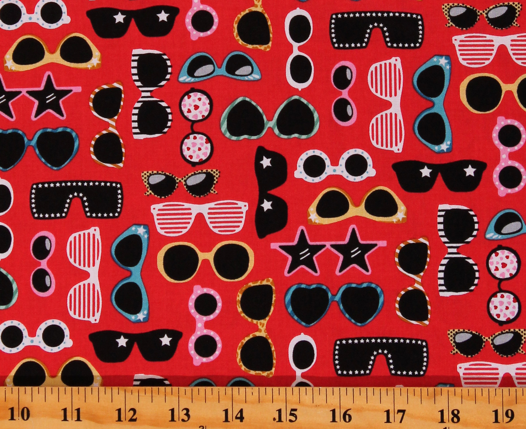 Cotton Sunglasses Glasses Eyewear Toss on Red Cotton Fabric Print by