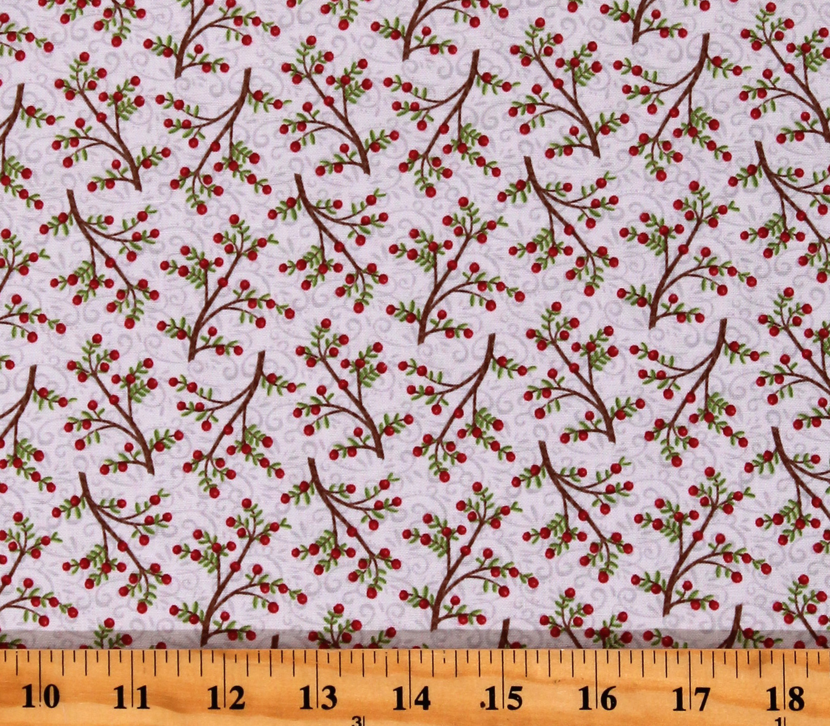 Cotton Christmas Hollies Holly Leaves Berries Holiday Greenery