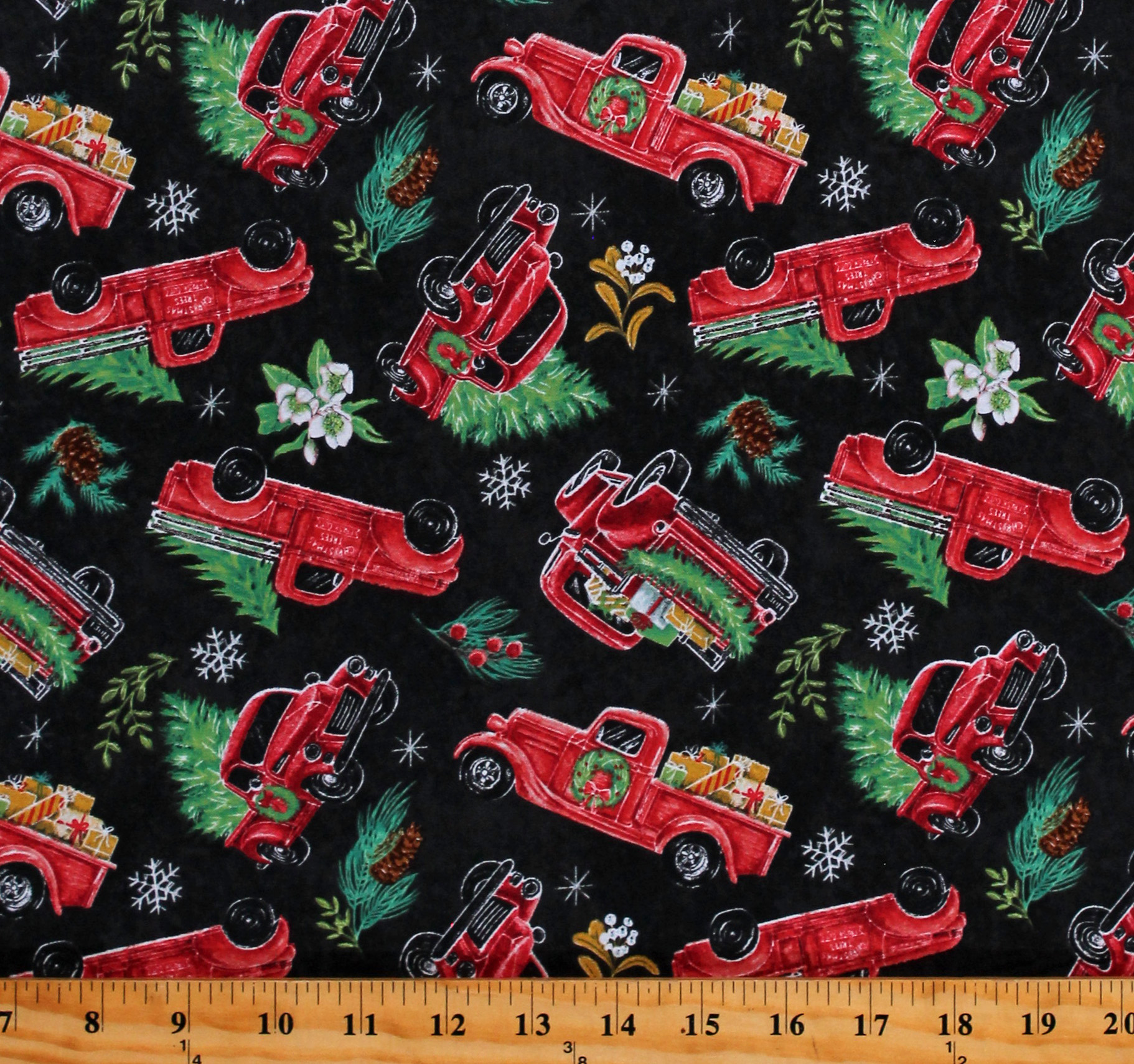 Cotton Red Trucks Christmas Presents Gifts Holidays Mistletoe Magic