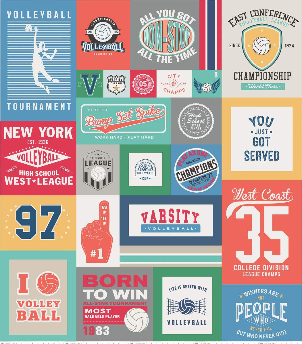 56" X 64" Panel Volleyball Patch Quotes Squares Blocks Sports Varsity