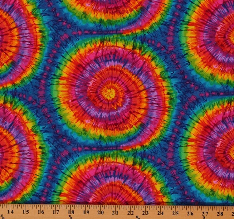 Cotton Tiedye Look Rainbow Sunburst Spirals Circles Multi Colored