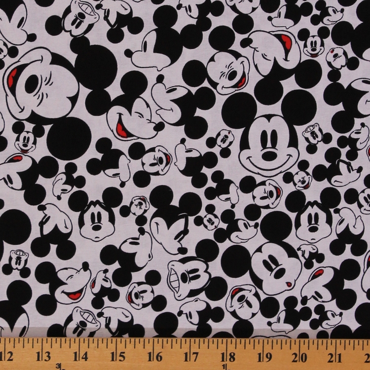 Cotton Many Faces of Mickey Mouse Disney Cartoon Cotton Fabric Print by