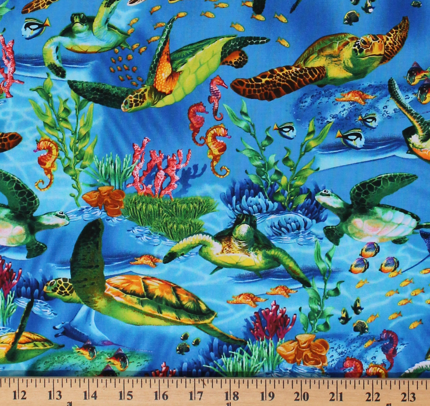 Cotton Ocean Fish Turtles Fishes Sting Rays Coral Blue Cotton Fabric