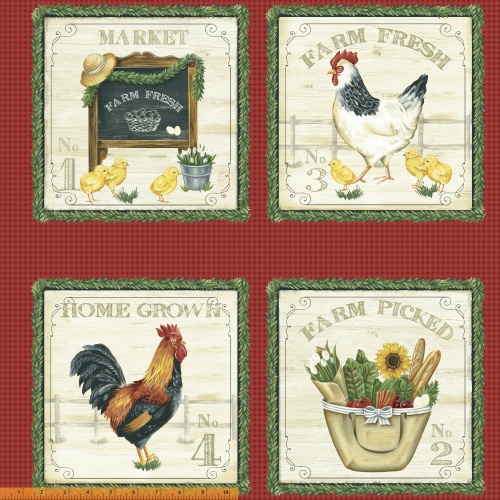 24" X 44" Panel Farm Farmers Chickens Chicks Eggs Sunflower Market Red