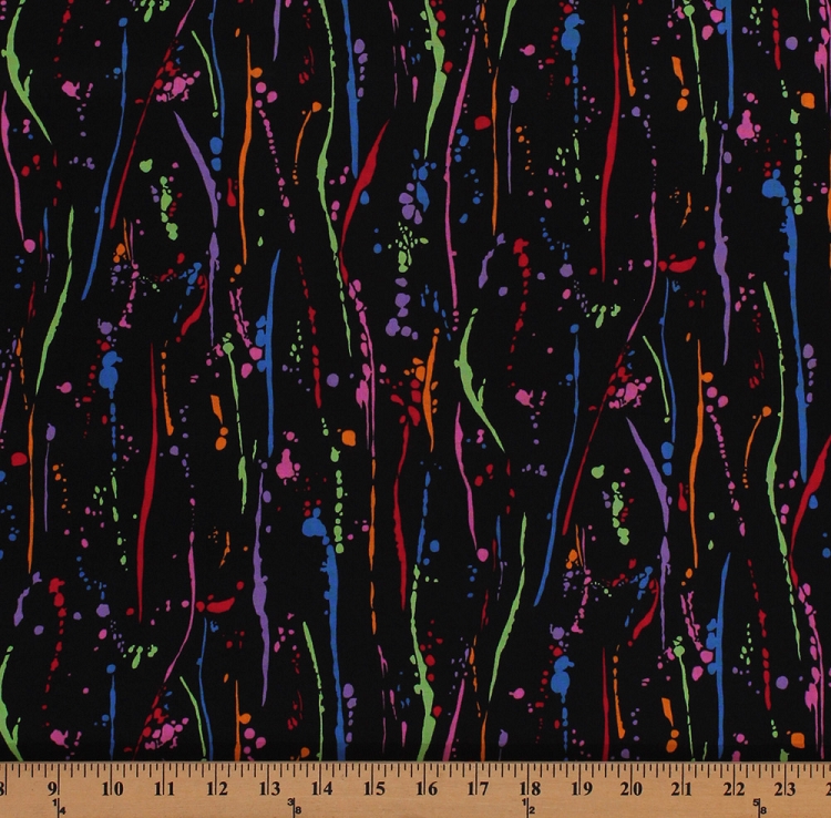 Cotton Colorful Paint Splatter Spots Painting MultiColored on Black