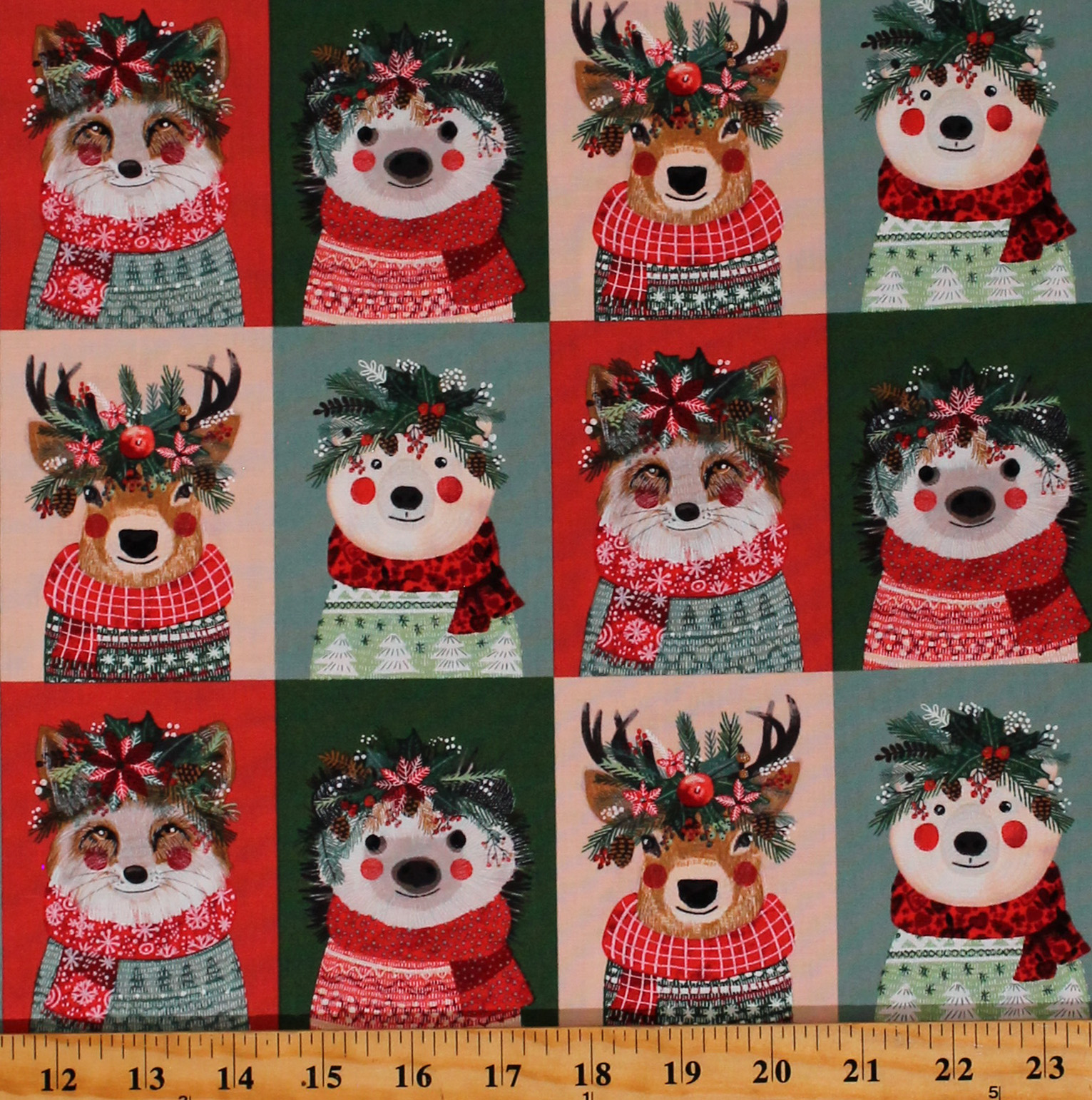 Cotton Christmas Squad Woodland Animals Deer Bears Foxes Winter