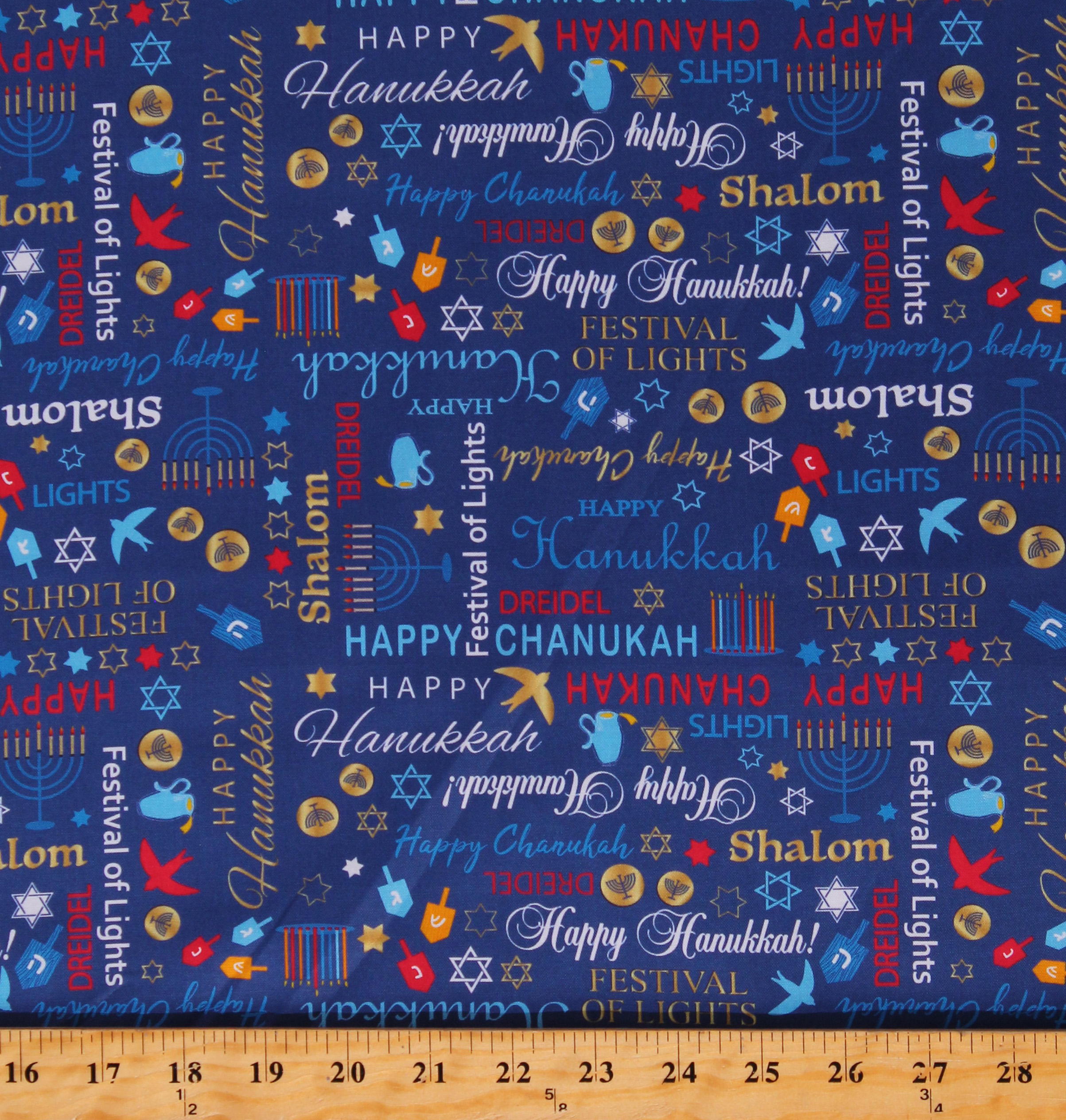 Cotton Hanukkah Holiday Words Shalom Chanukah Menorah Jewish Festive