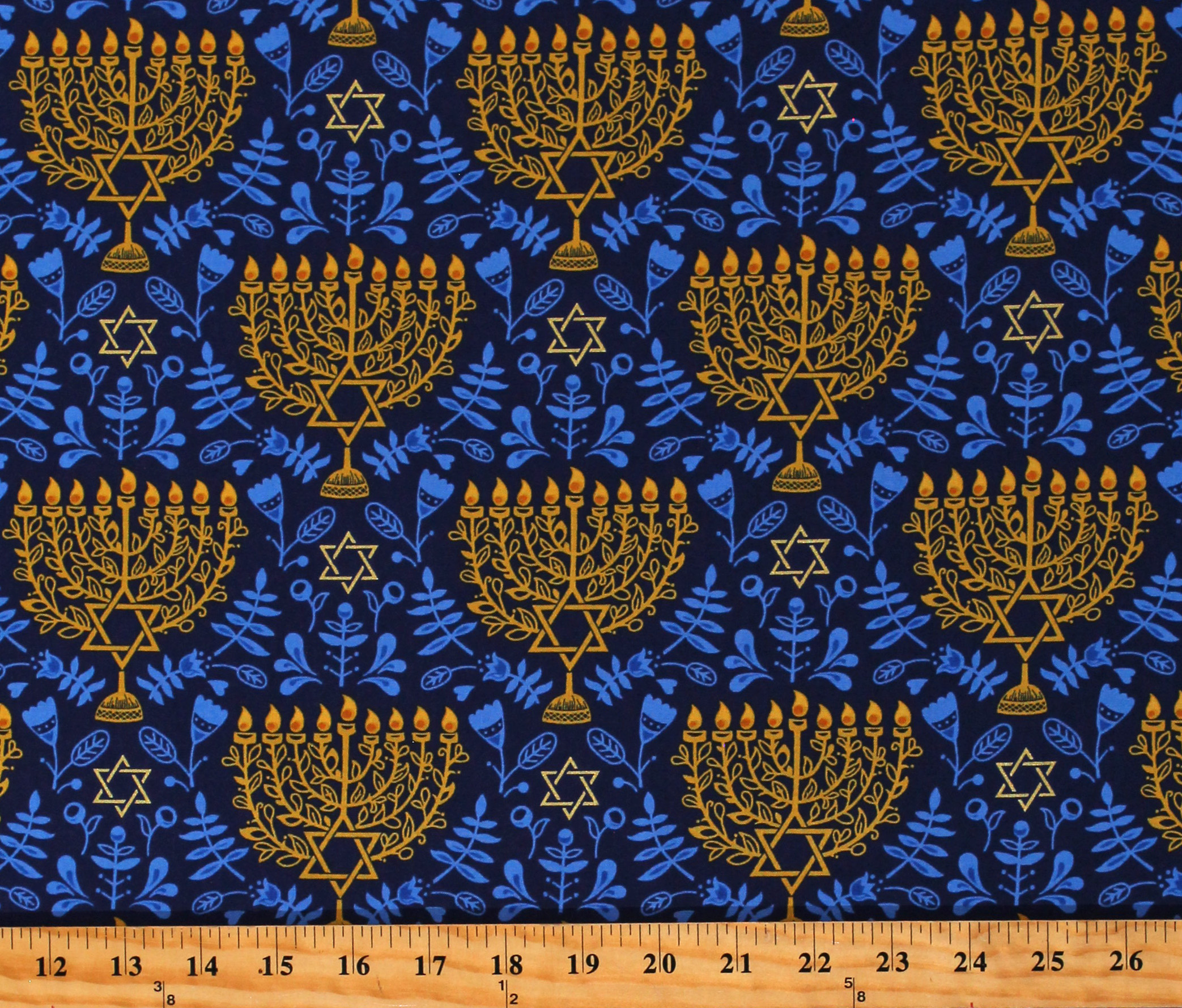 Cotton Festival of Lights Hanukkah Jewish Holiday Candlestick Blue