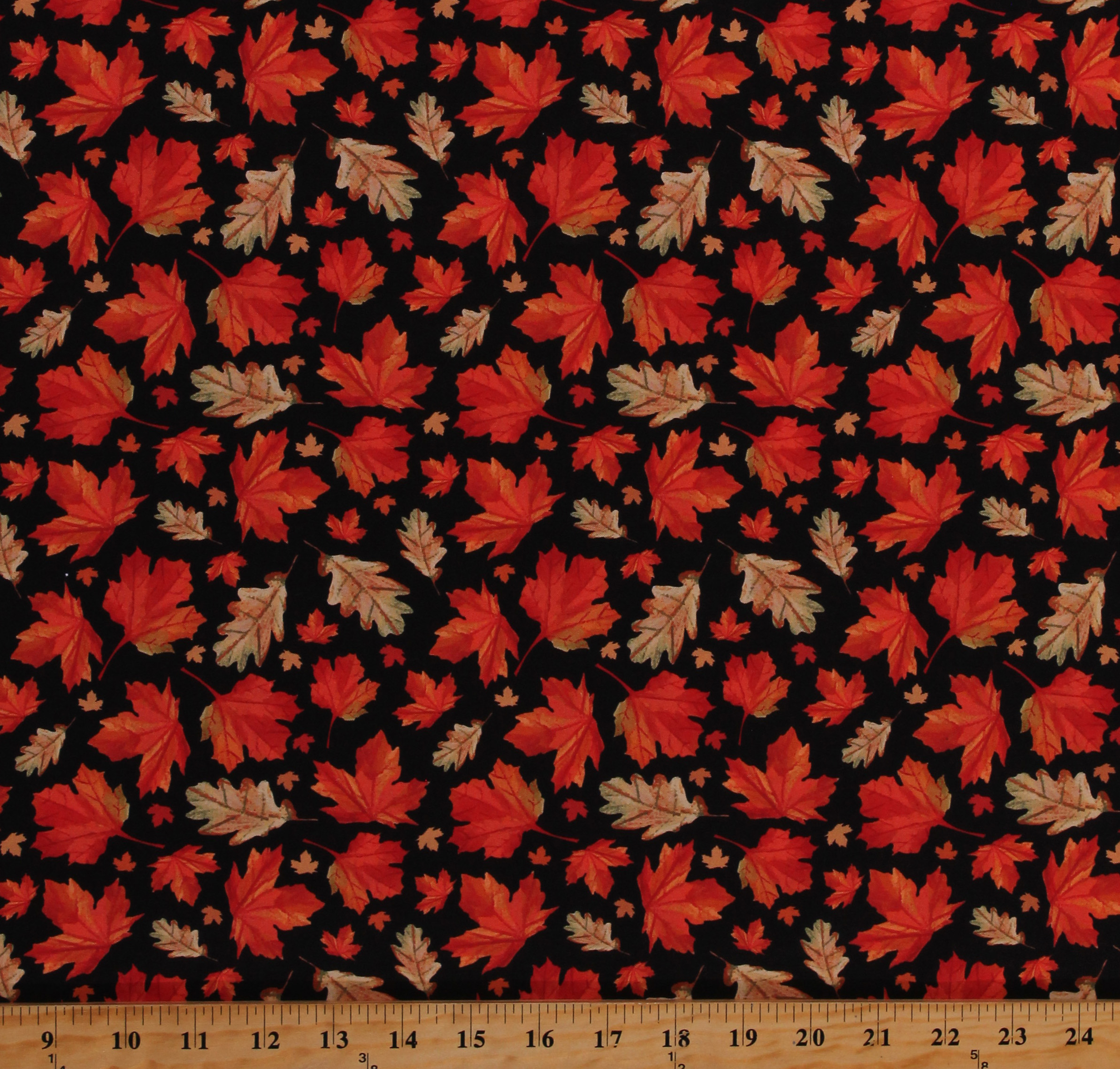 Cotton Seasonal Fall Leaves Autumn Pumpkins Thanksgiving Black Cotton