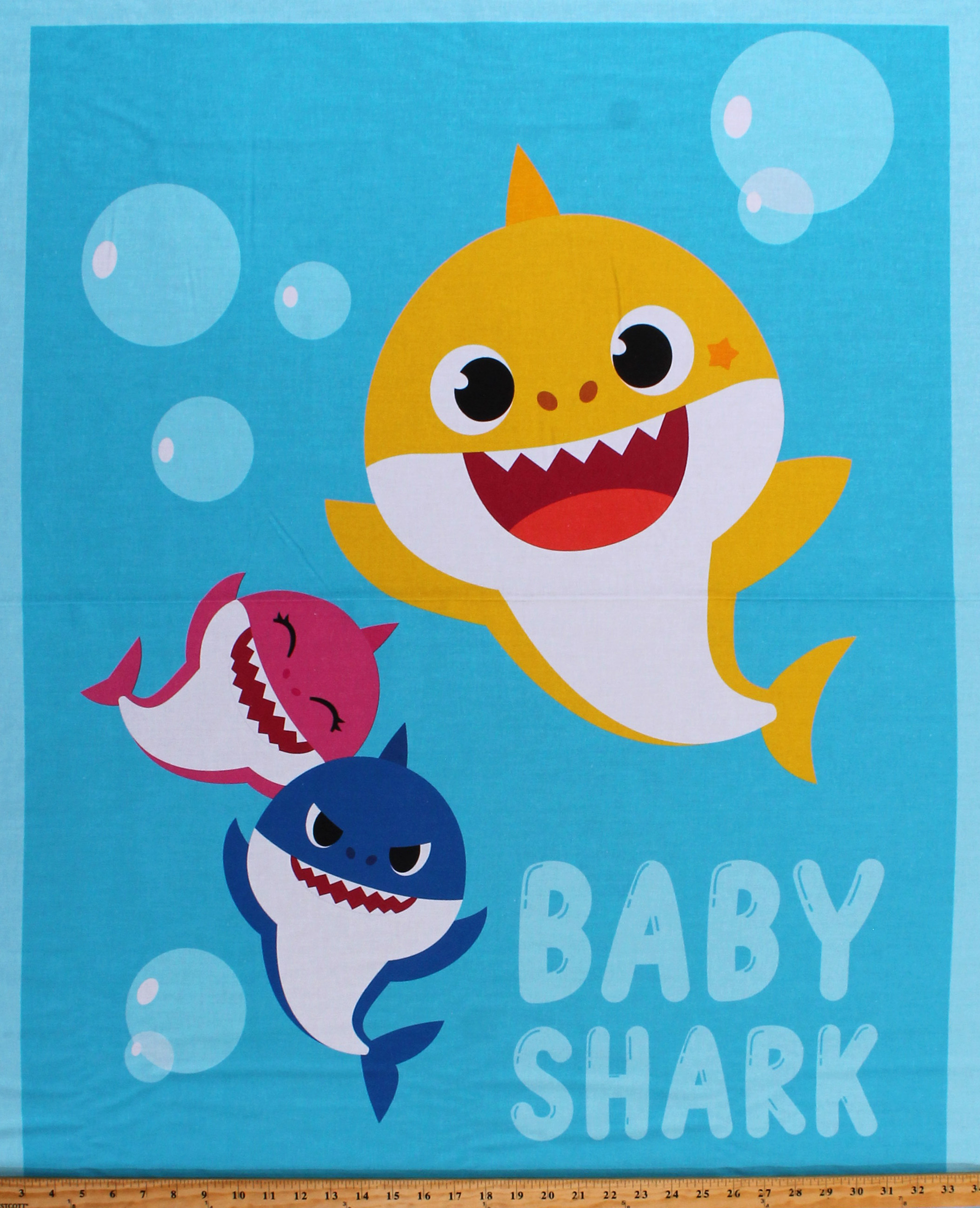 36" X 44" Panel Baby Shark Family Sharks Fish Animals Ocean Kids