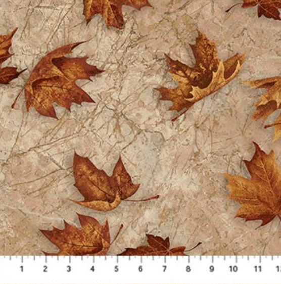 Cotton Stonehenge Windswept Leaf Toss Autumn Leaves Fall Colors Tan
