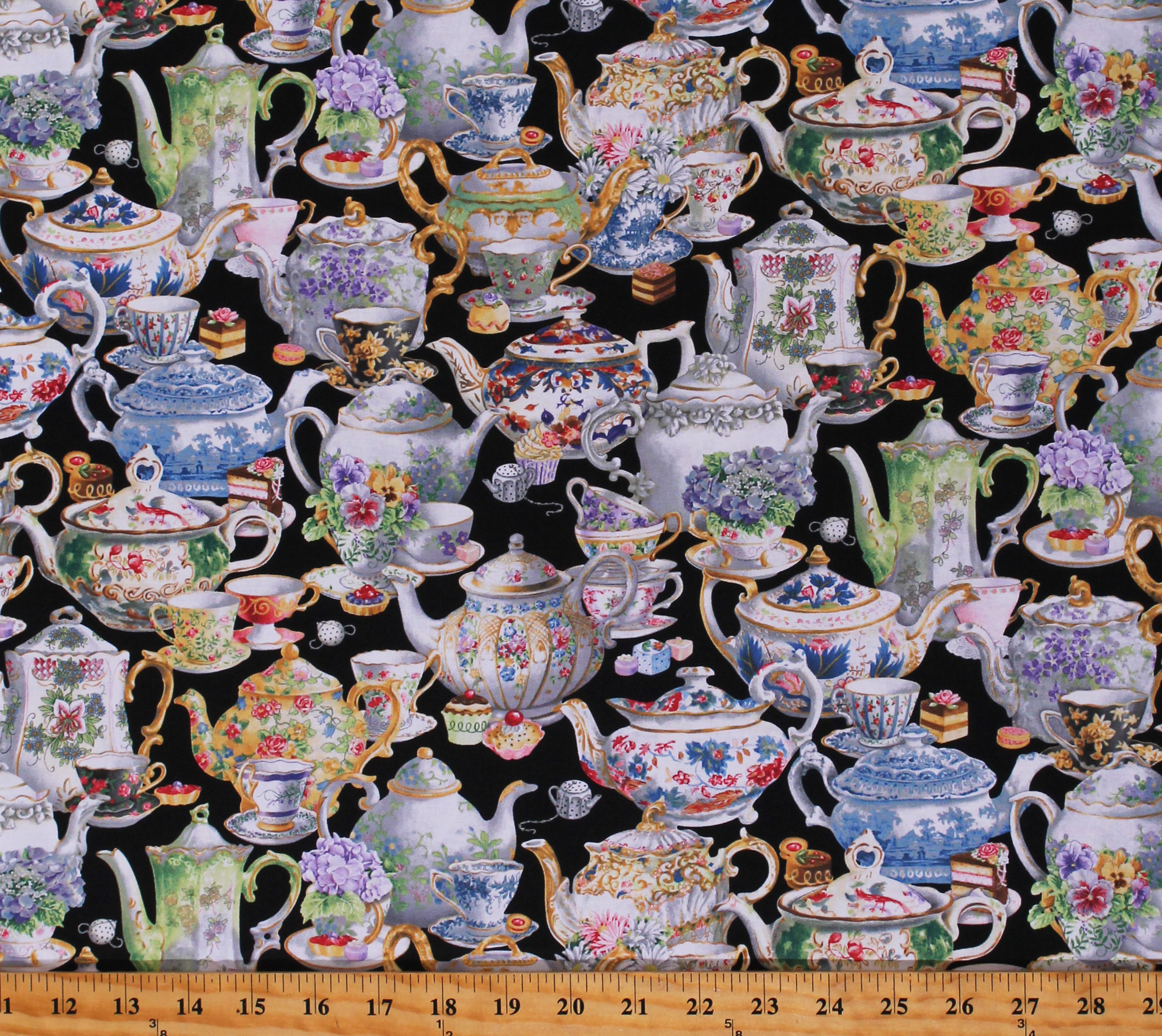 Cotton Tea Party Teapots Teacups Kettles Cups Mugs Desserts Fancy Tea