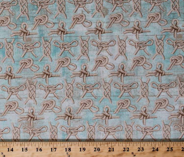 Cotton Nautical Rope Knots Allover Sailors Seafoam Knot Master Cotton Fabric Print by the Yard
