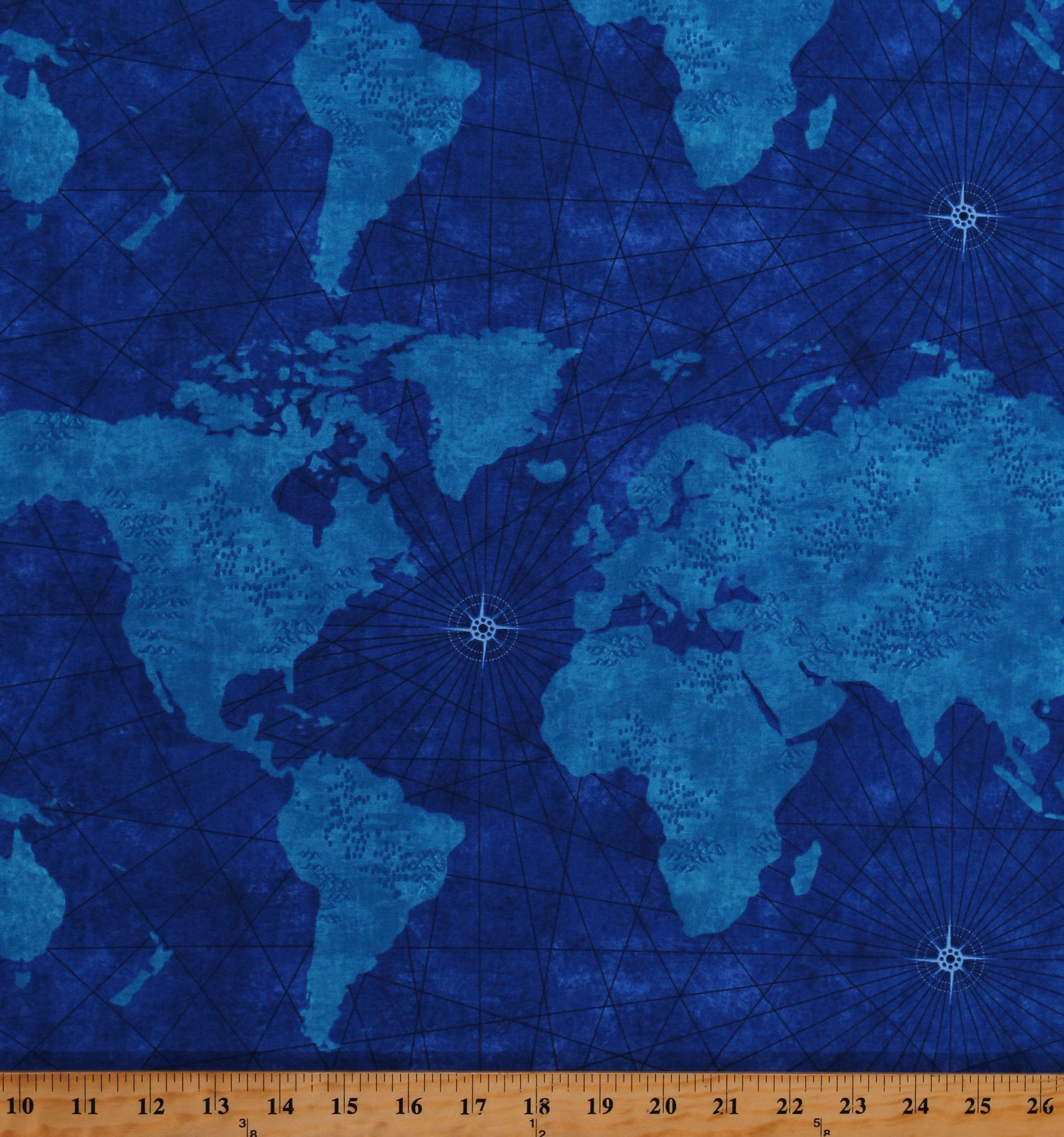 Cotton World Maps Compasses Land Oceans Seas States Provinces Travel Ocean Maps Blue Cotton