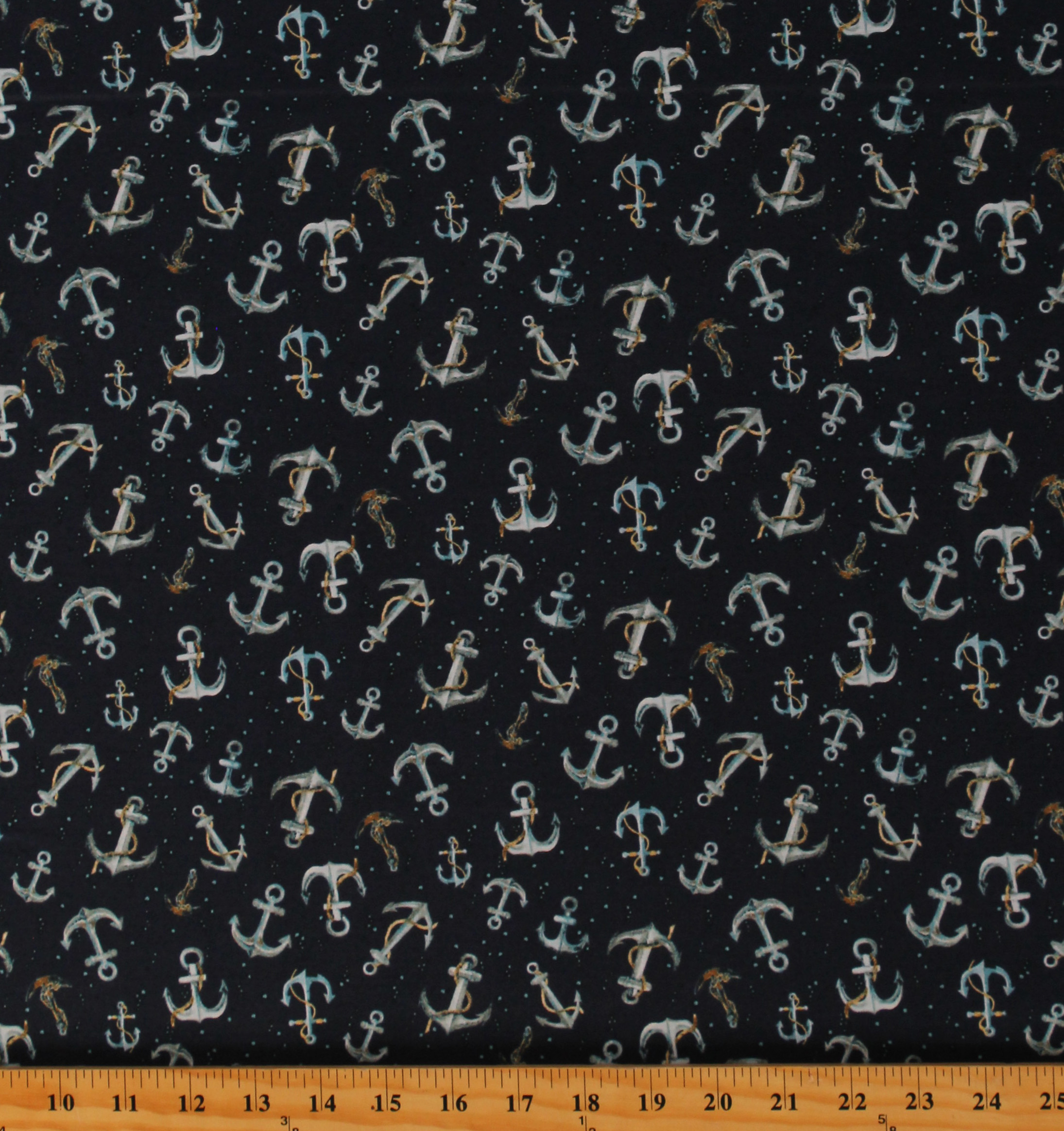 Cotton Anchors Water Ocean Boats Nautical Sea Ships Blue Cotton Fabric