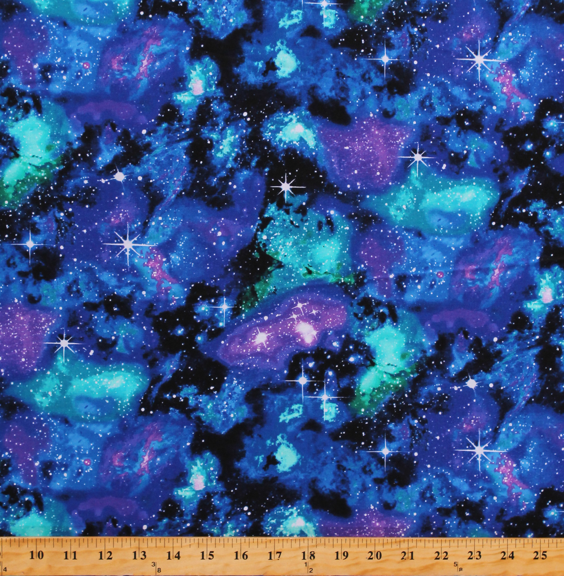 Cotton Solar Systems Northern Lights Sky Space Stars Colors Blue Cotton