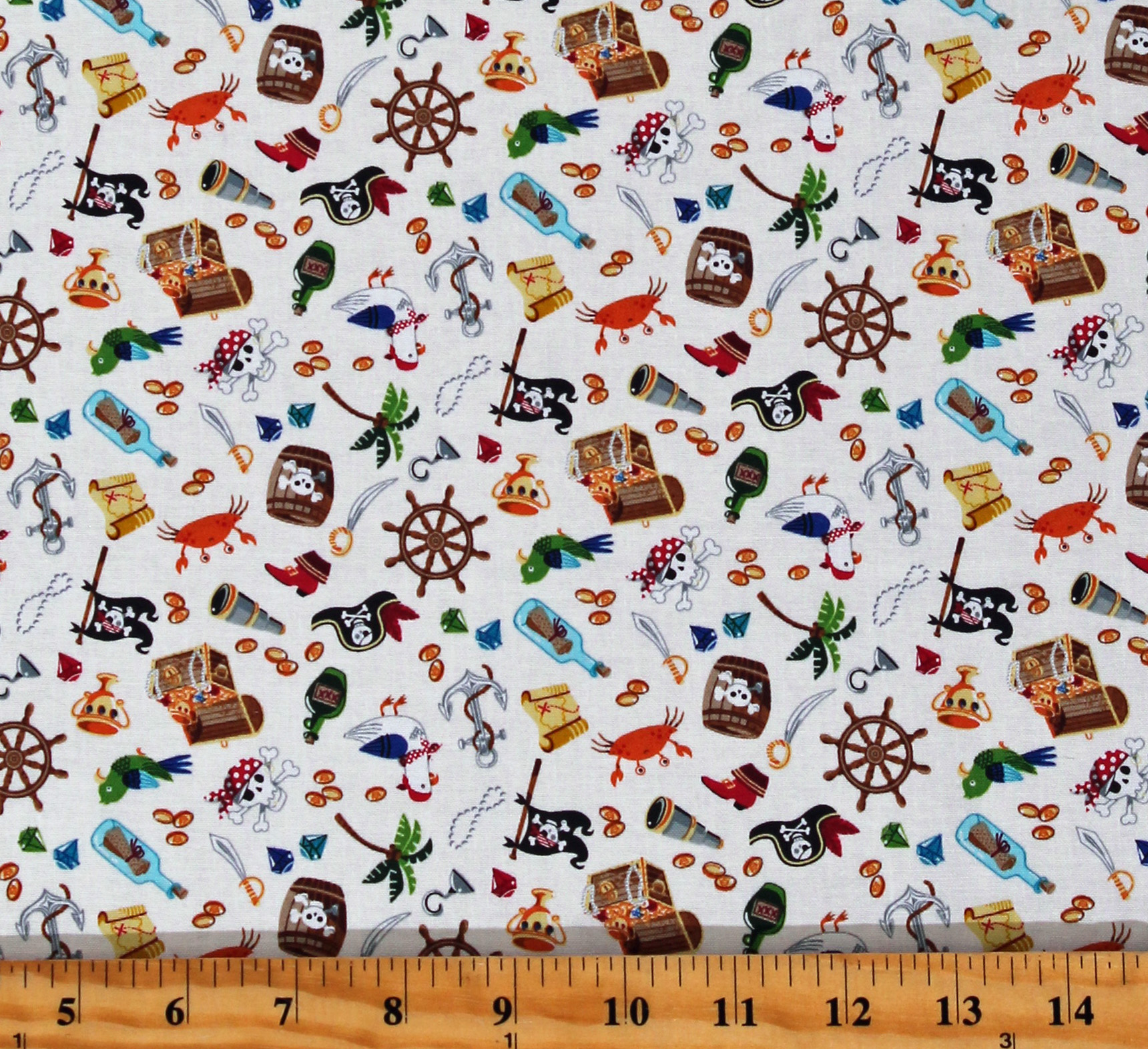 Cotton Pirates Buried Treasure Map Gold Coins Kids Cream Cotton Fabric