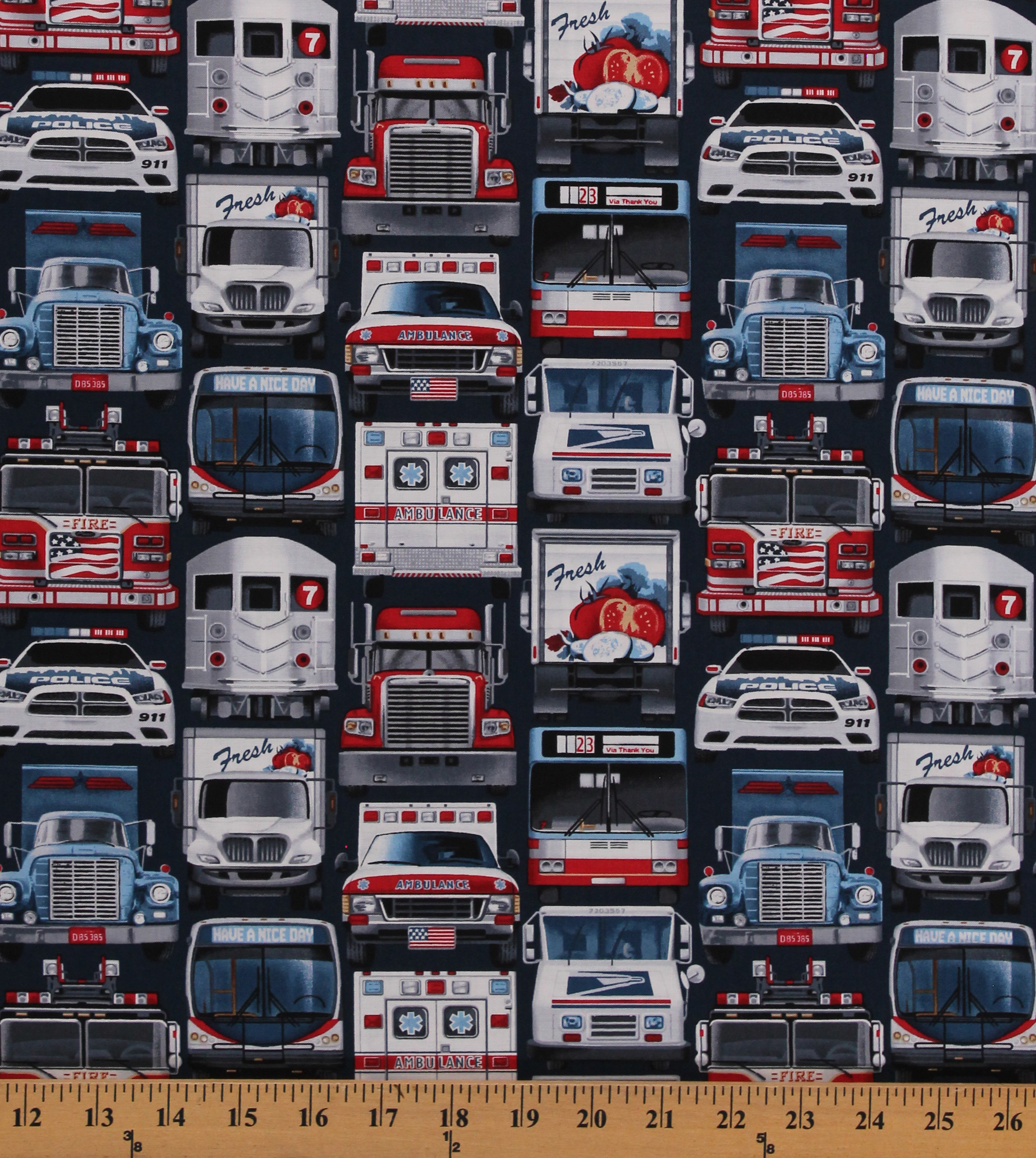 Cotton Emergency Vehicles Ambulances Fire Trucks Police Cars Essential