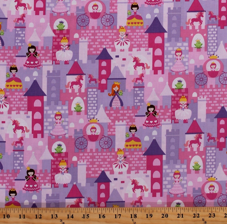 Cotton Princess Castles Frogs Unicorn Fairy Tale Children Girls Kids